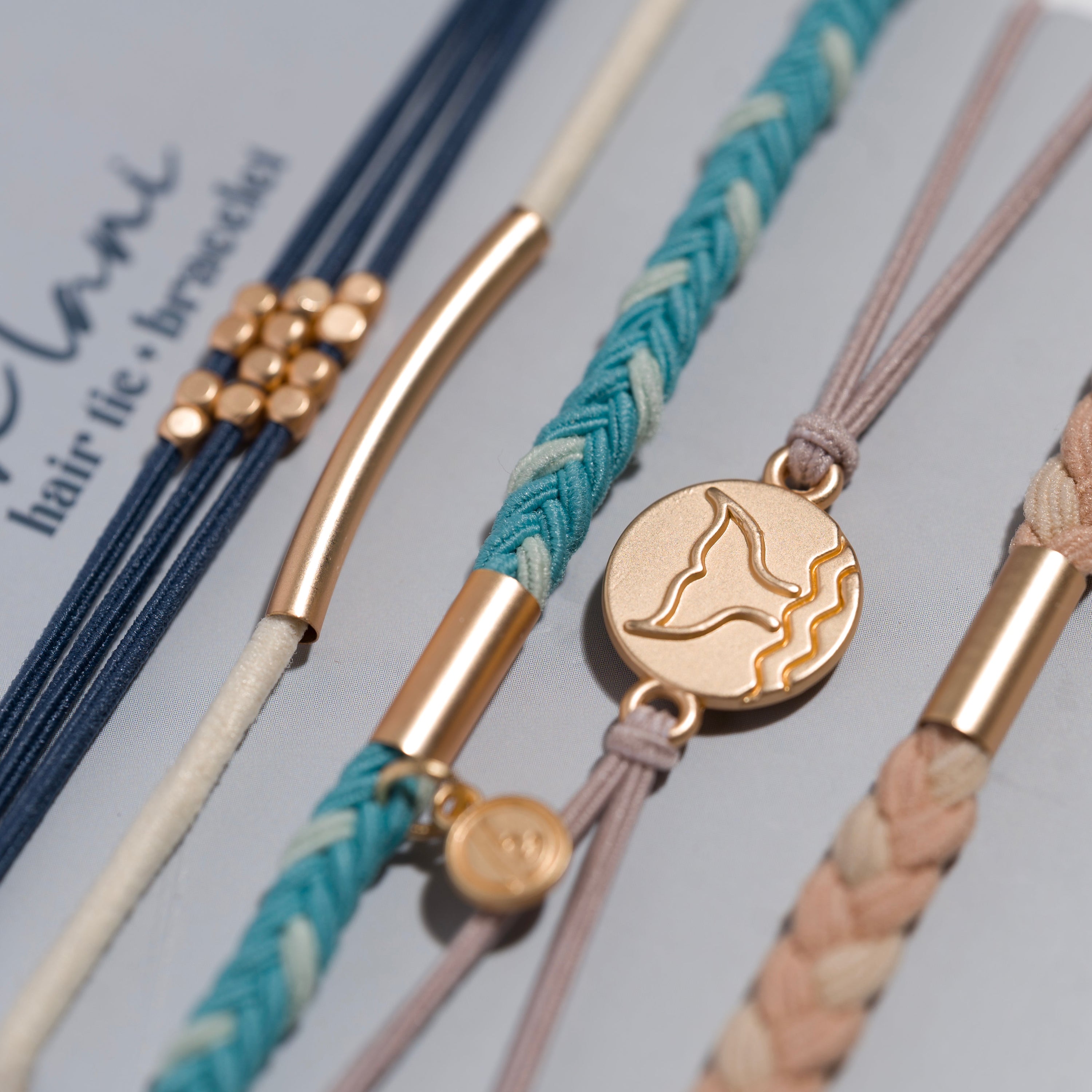 "Protect" Beachy Blues &amp; Sands with Whale Charm Hair Tie Bracelets