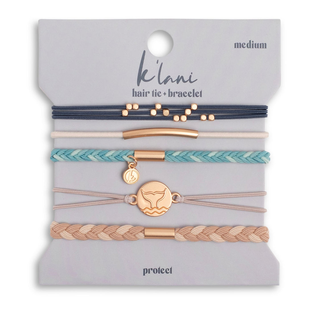 "Protect" Beachy Blues &amp; Sands with Whale Charm Hair Tie Bracelets