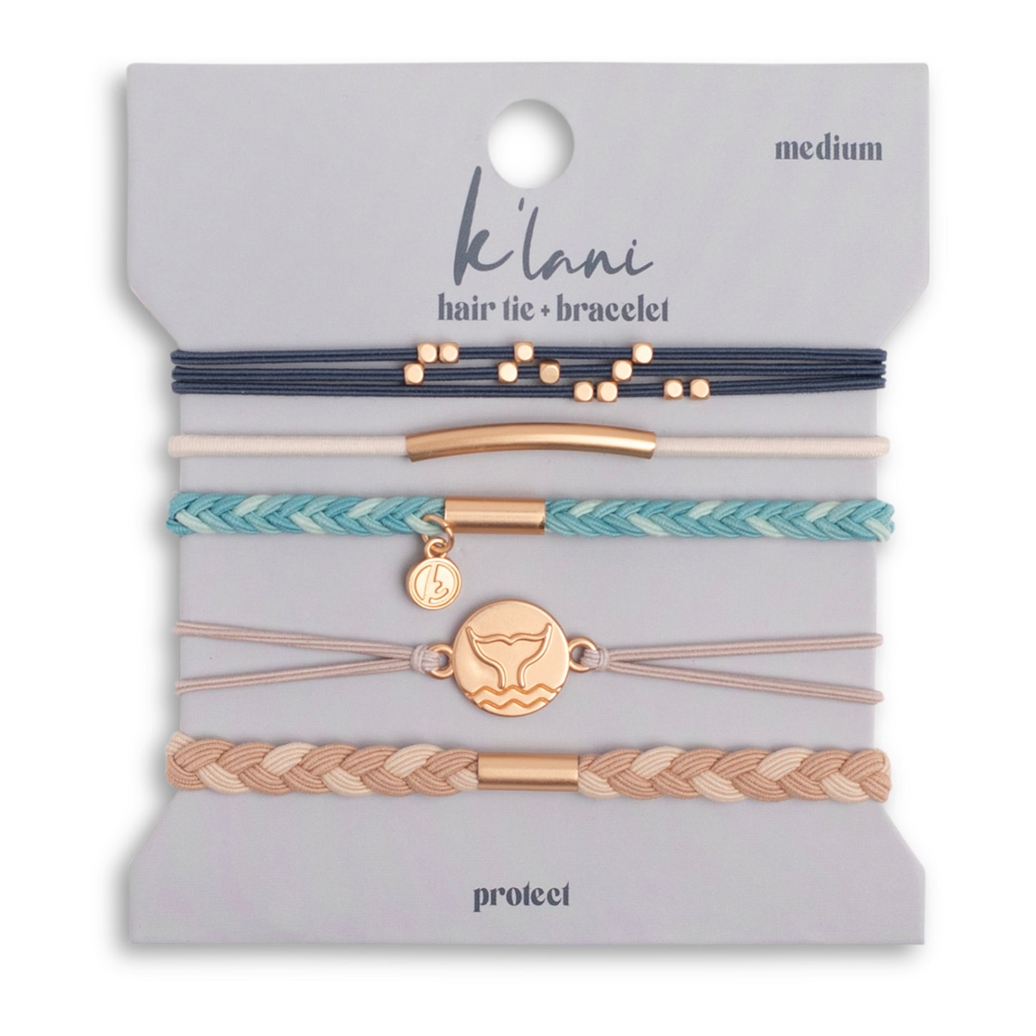 "Protect" Beachy Blues &amp; Sands with Whale Charm Hair Tie Bracelets