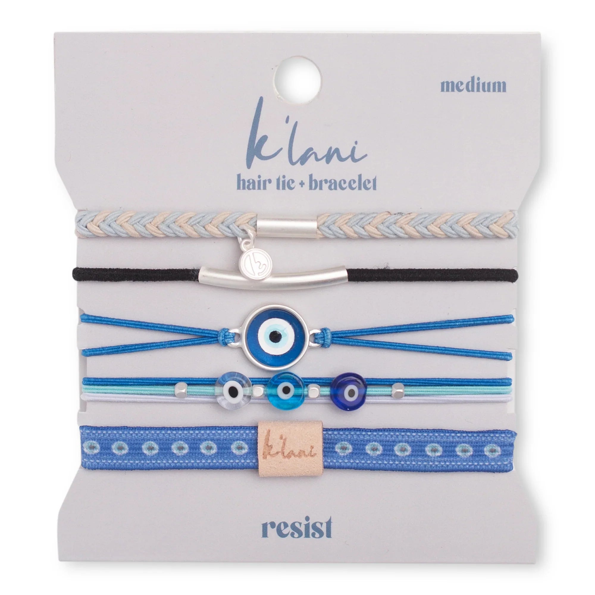 "Resist" Blue Evil Eye Hair Tie Bracelets