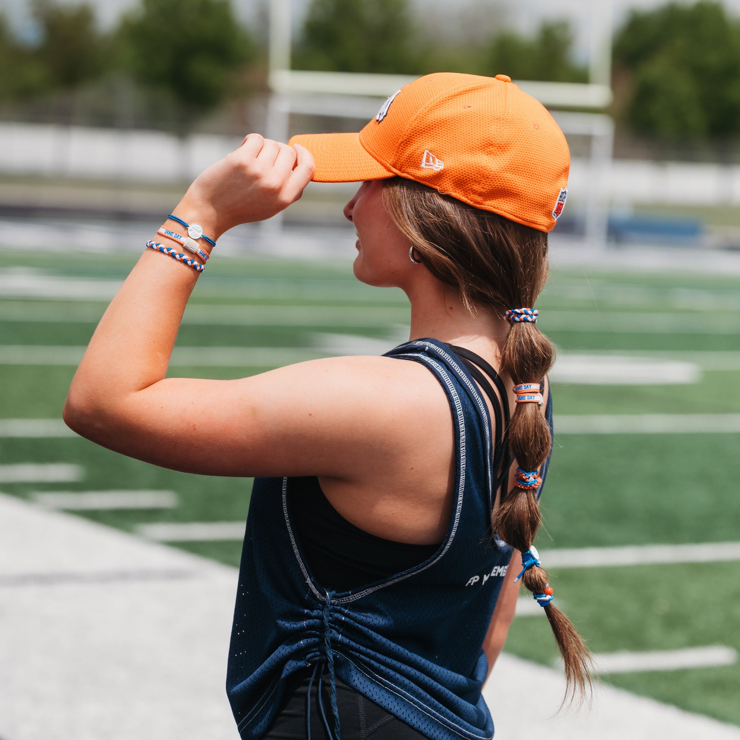 "Game Day" Blue &amp; Orange Hair Tie Bracelets