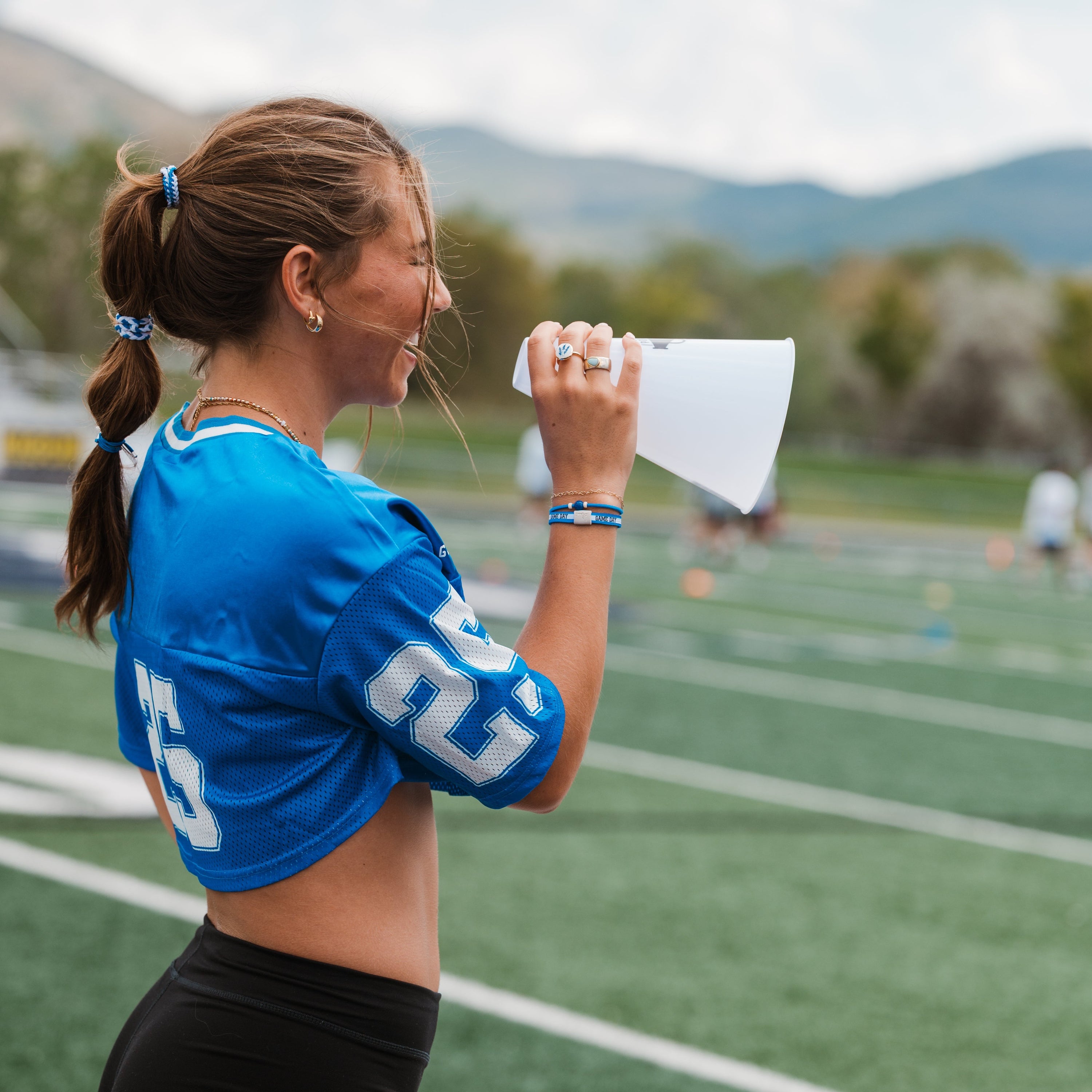 "Game Day" Blue &amp; White Hair Tie Bracelets