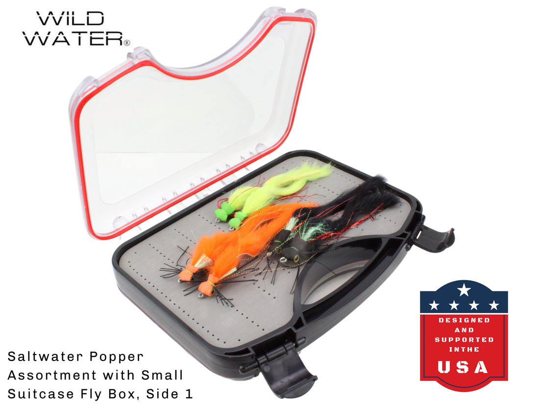 Large Foam Popper Fly Assortment, 12 Flies | Freshwater and Saltwater | Fly Suitcase | Wild Water Fly Fishing
