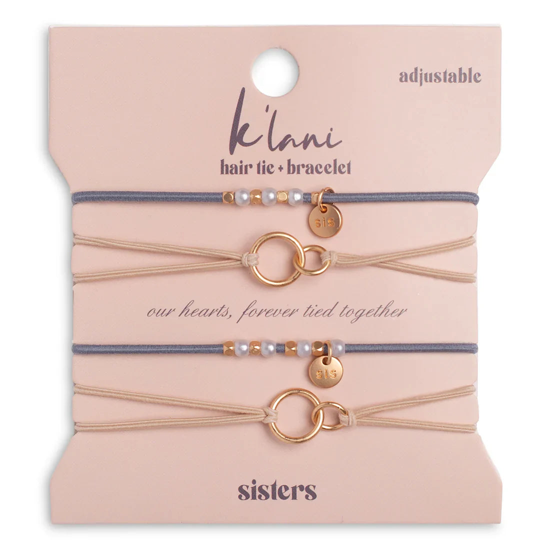 "Sisters" Gold &amp; Pearl Shareable Hair Tie Bracelet Set