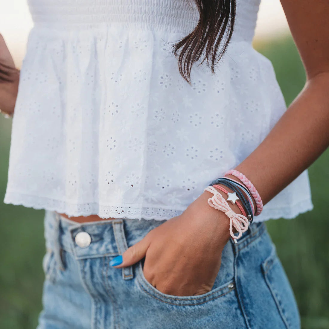 "Wish" Pink Bow &amp; Star Hair Tie Bracelet