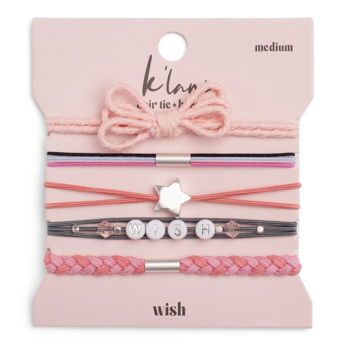 "Wish" Pink Bow &amp; Star Hair Tie Bracelet