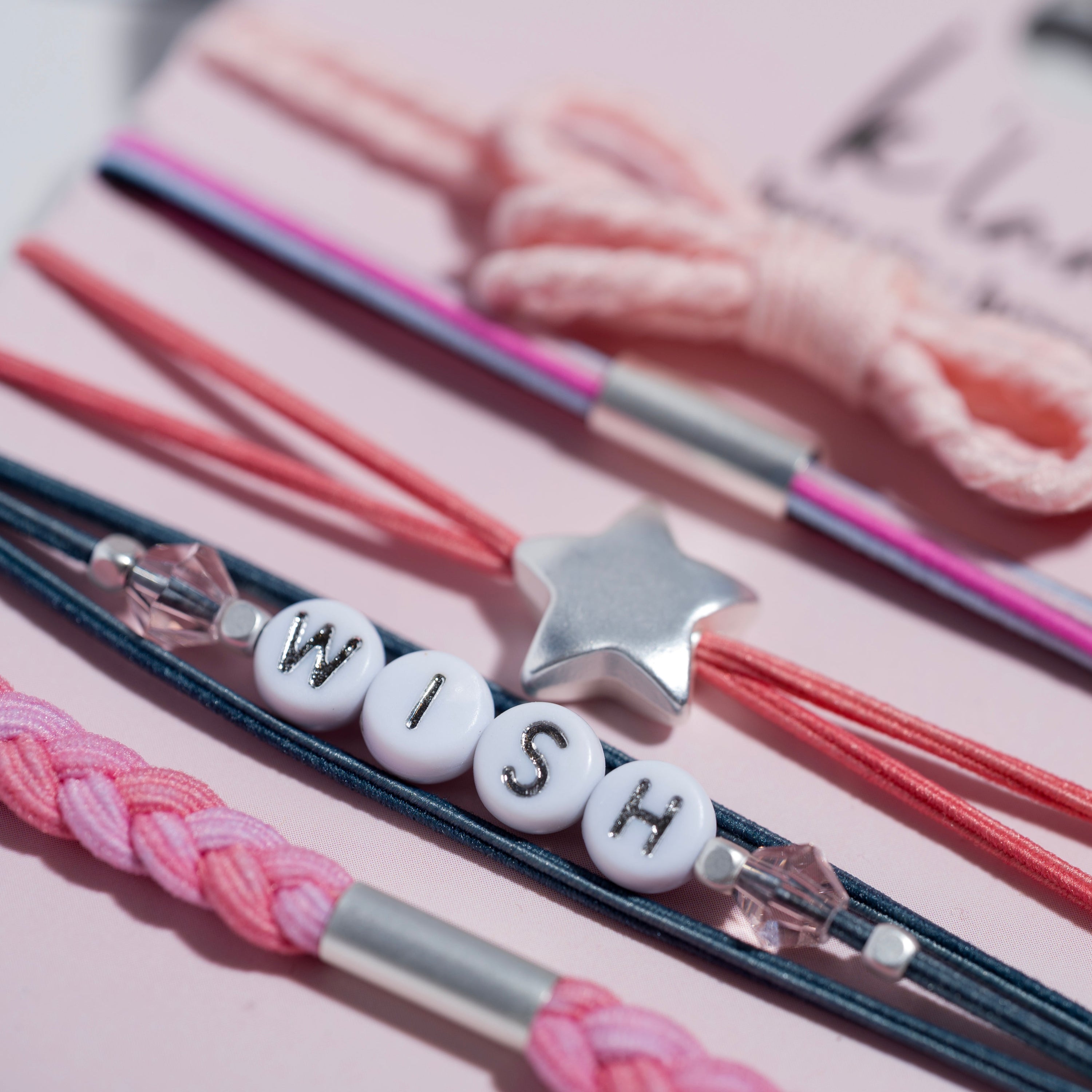 "Wish" Pink Bow &amp; Star Hair Tie Bracelet