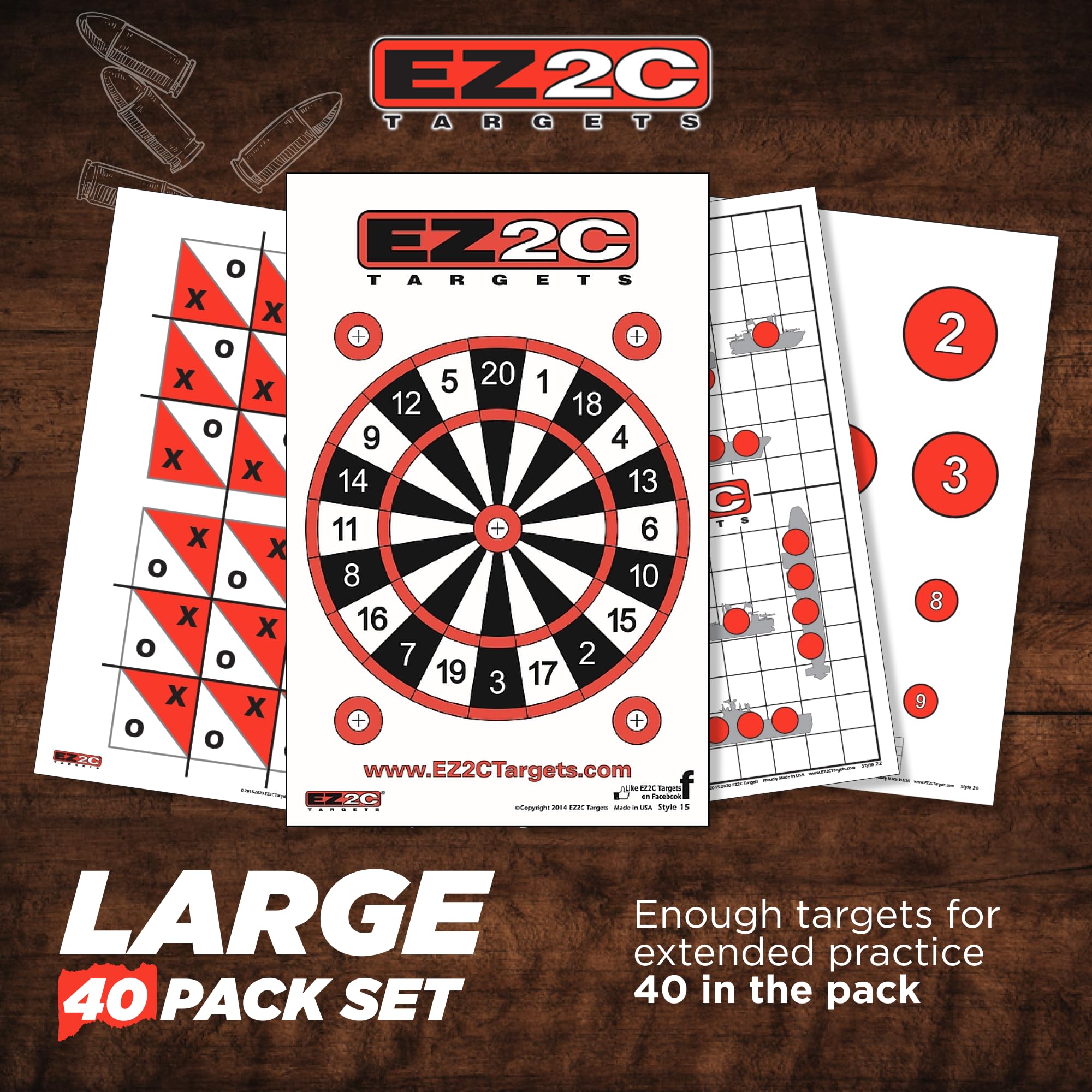 40 EZ2C Targets: Four Fun Game Styles Paper Targets 11"x17" USA MADE