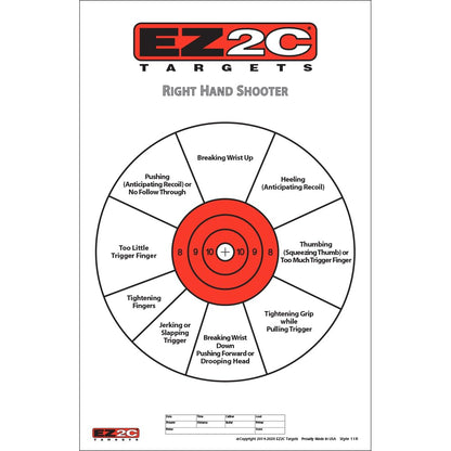 EZ2C Right Hand/Left Hand Diagnostic Training Paper Target 11”x17” USA MADE Style 11