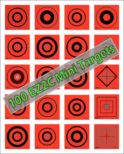 100 EZ2C Mini Shooting Targets, Bright Fluorescent Self-Adhesive 3.5" x 3.5" USA MADE (Pack of 100)