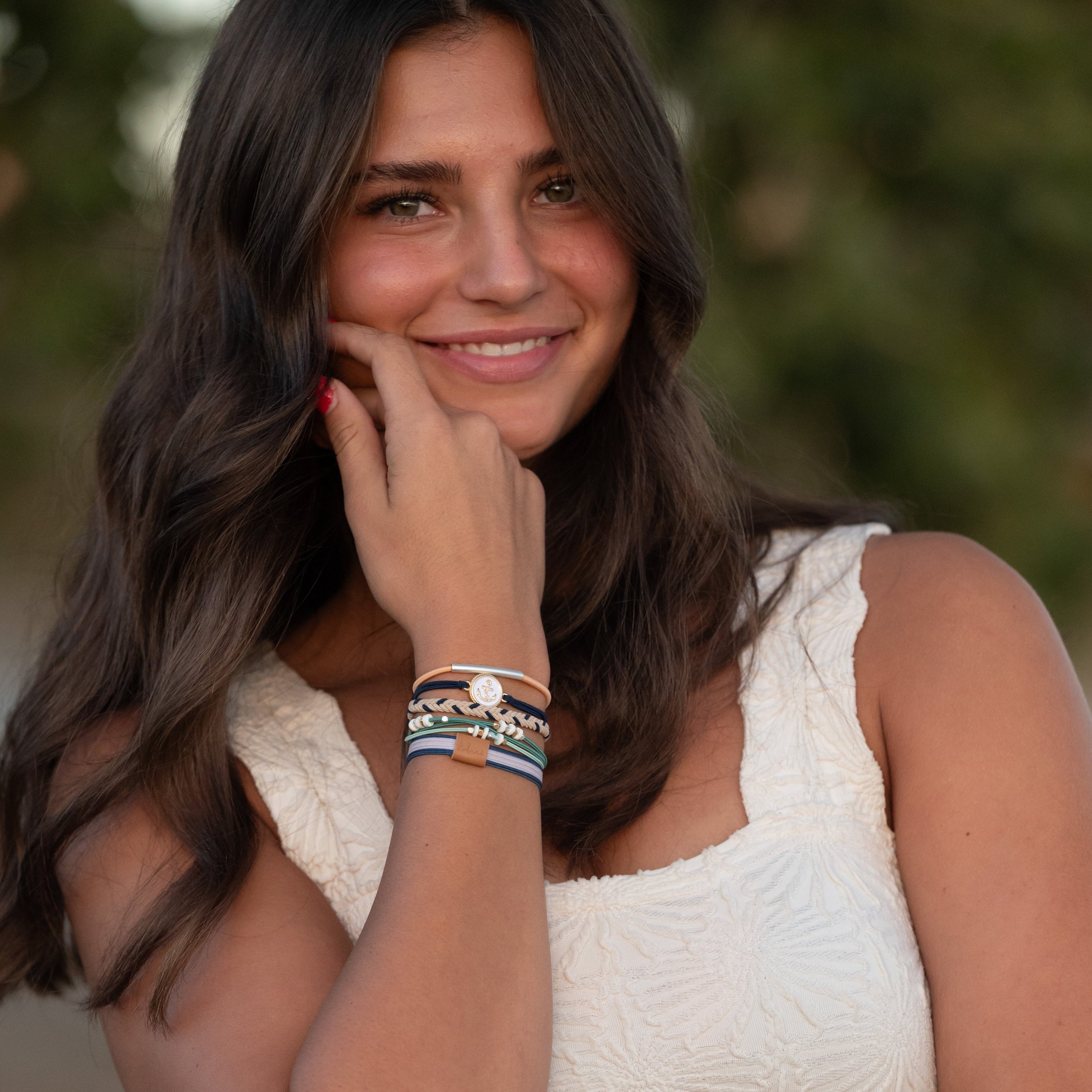 "Anchor" Nautical Colors with Anchor Charm Hair Tie Bracelets