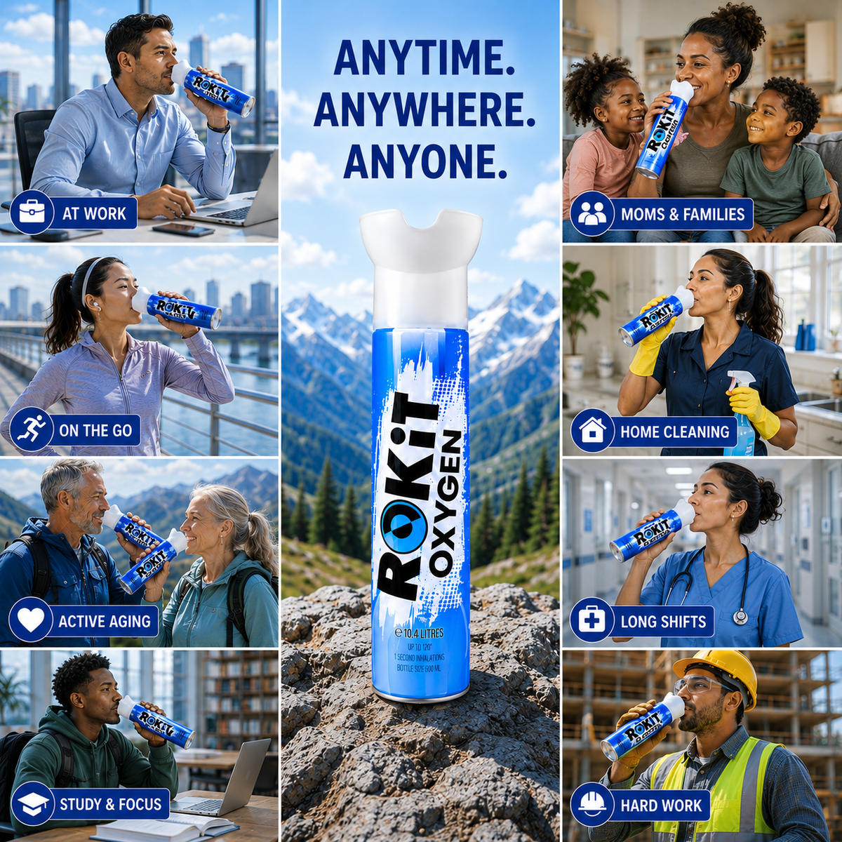 ROKiT Oxygen 10.4L | 2 Pack | 99.9% Pure Oxygen | 220+ Inhalations Each