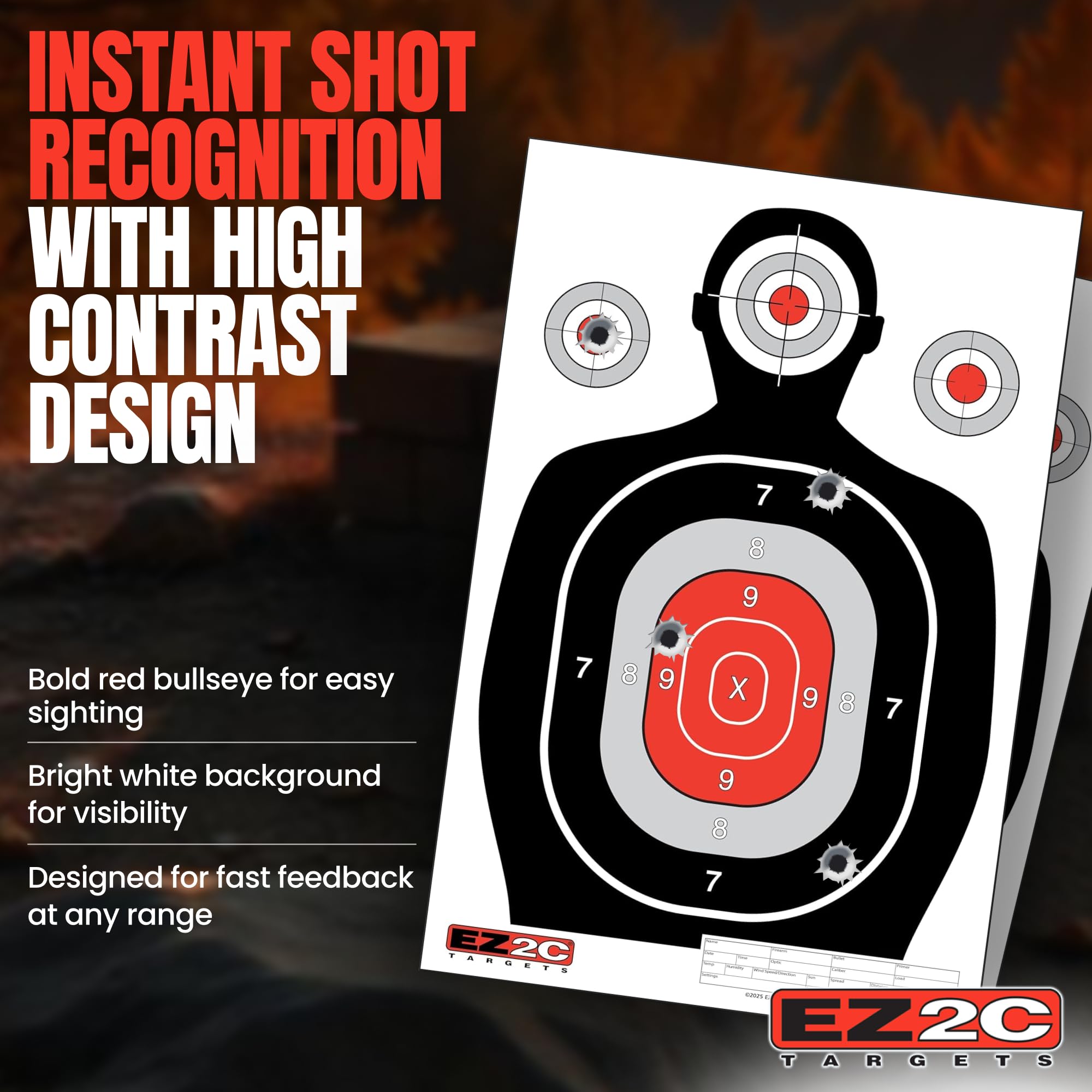 50 EZ2C 12"x18" Silhouette Shooting Paper Target USA MADE Premium Targets for Range (Peel-Off Pad 50)