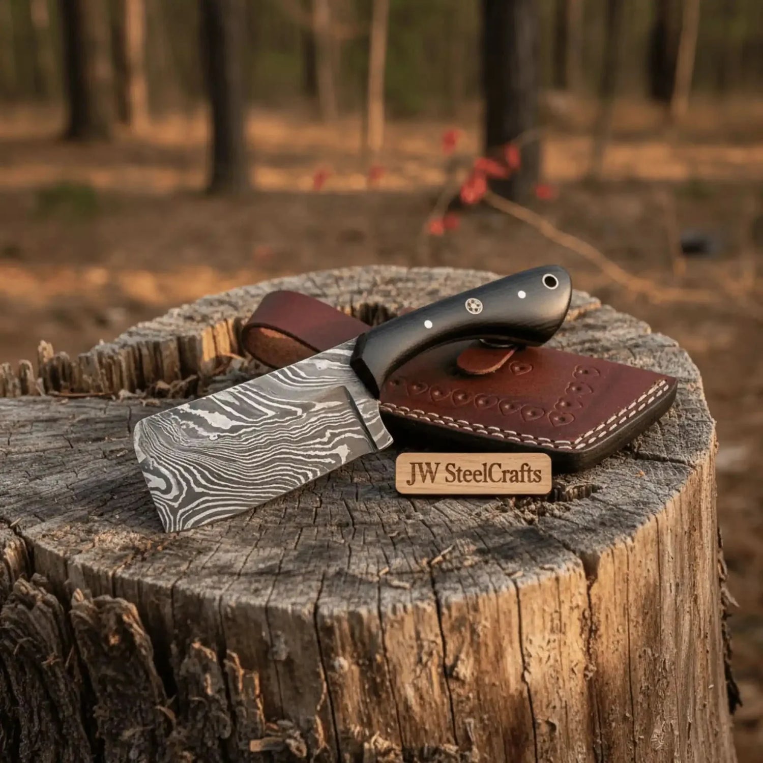 7 Inch EDC Fixed Blade Dagger Knife with Damascus Steel, Black Micarta Handle, Mosaic Pins, Lanyard Hole &amp; Leather Sheath