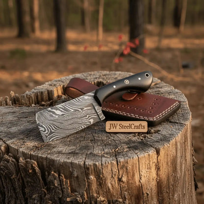 7 Inch EDC Fixed Blade Dagger Knife with Damascus Steel, Black Micarta Handle, Mosaic Pins, Lanyard Hole &amp; Leather Sheath