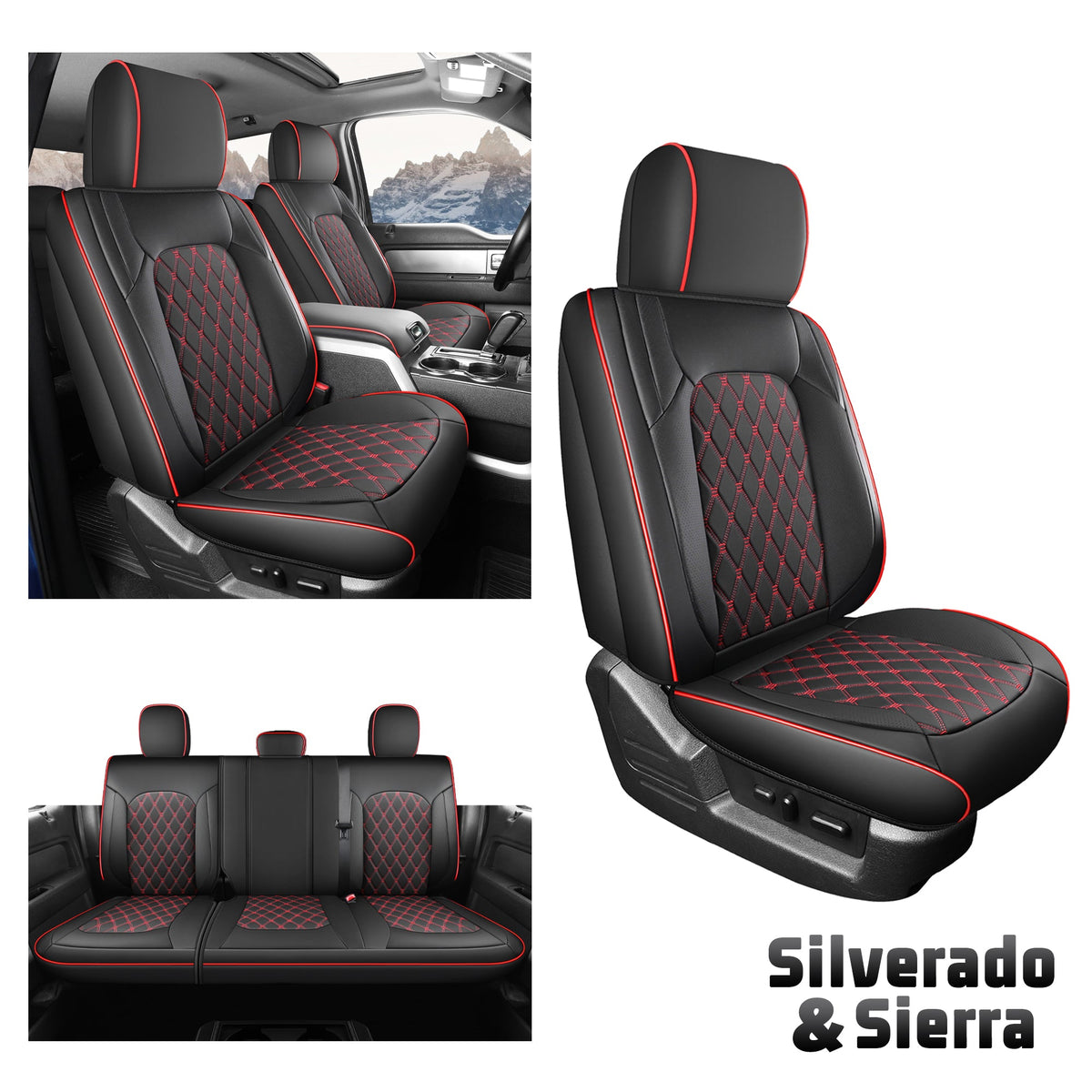 Umbrauto Leather Seat Covers for Silverado/Sierra, Waterproof Custom Full Set Seatcovers for Chevy Silverado/GMC Sierra 2007-2013 &amp; 2019-2026 1500, 2020-2026 2500HD 3500HD Crew/Double/Extended Cab