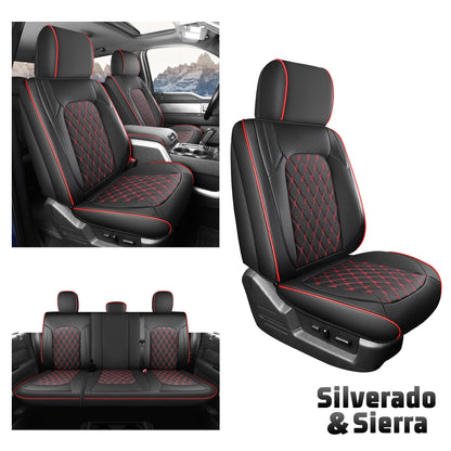 Umbrauto Leather Seat Covers for Silverado/Sierra, Waterproof Custom Full Set Seatcovers for Chevy Silverado/GMC Sierra 2007-2013 &amp; 2019-2026 1500, 2020-2026 2500HD 3500HD Crew/Double/Extended Cab