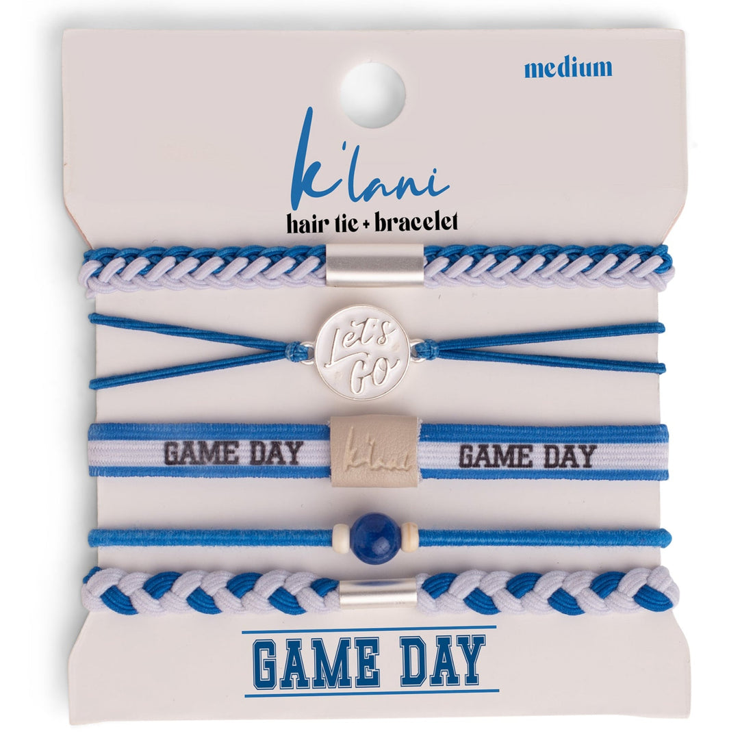 "Game Day" Blue &amp; White Hair Tie Bracelets