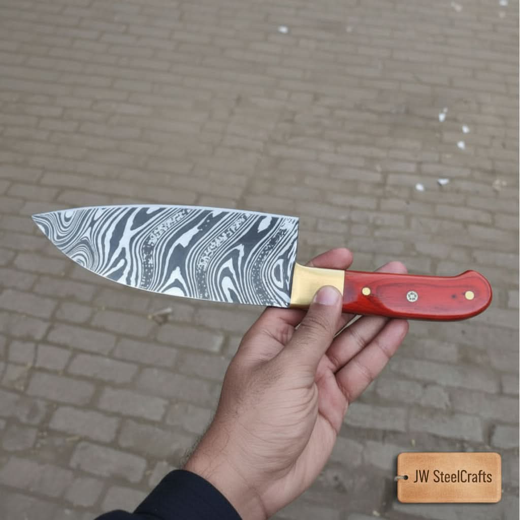 8-Inch Gyuto Chef Knife with Acid-Etched Carbon Steel &amp; Pakka Wood Handle