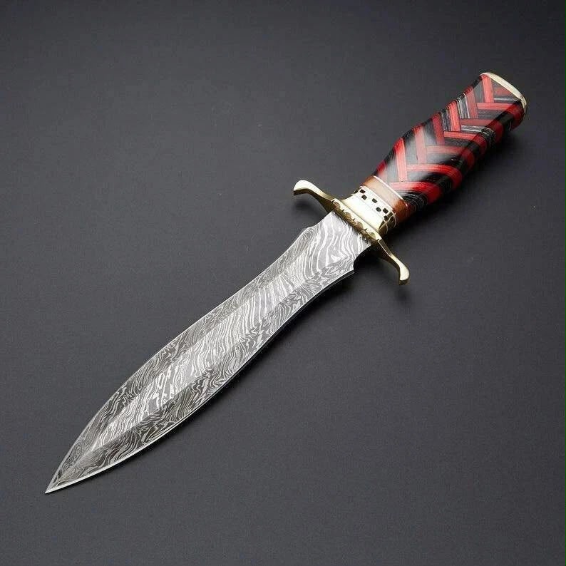 Damascus Braided Dagger Knife with Herringbone Handle