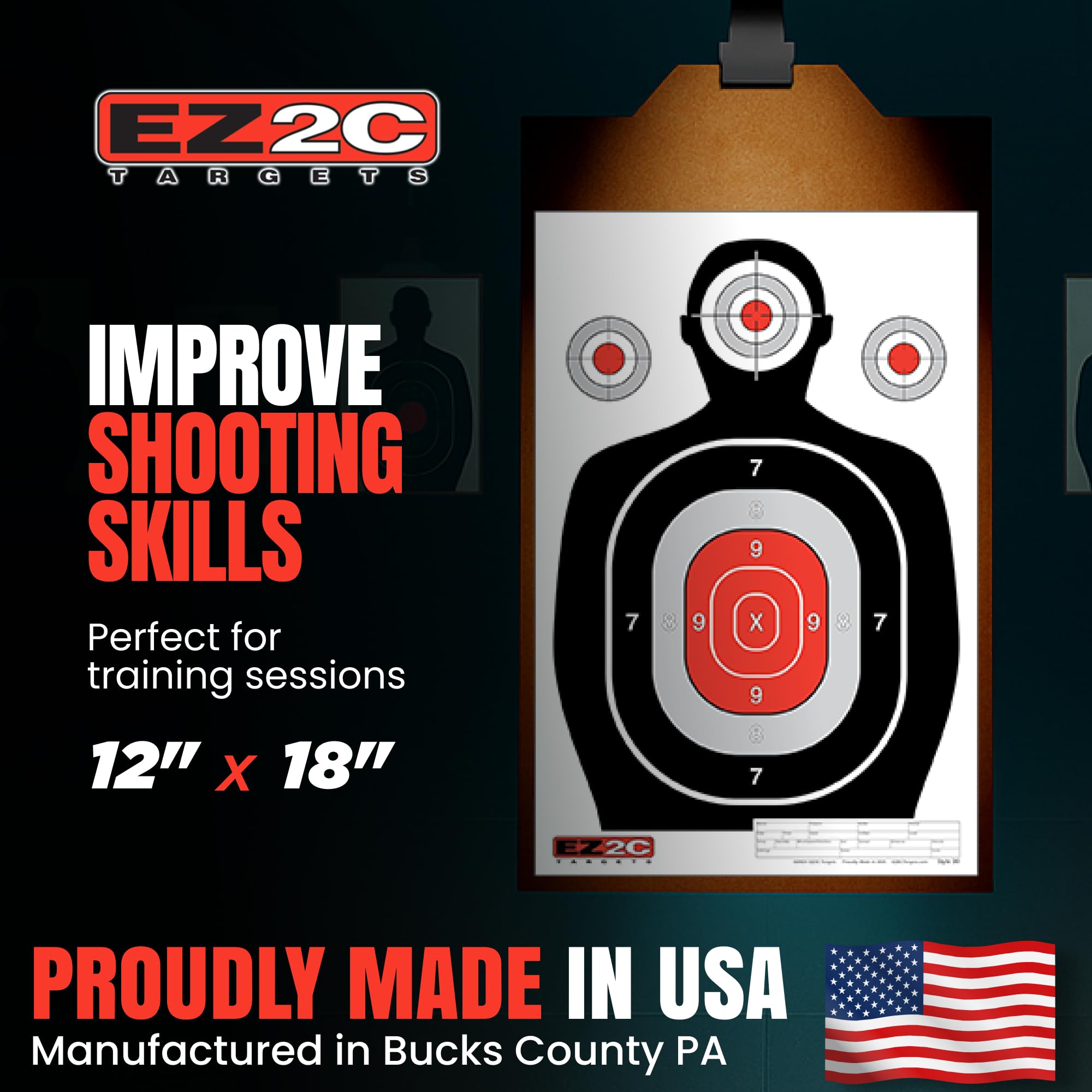 50 EZ2C 12"x18" Silhouette Shooting Paper Target USA MADE Premium Targets for Range (Peel-Off Pad 50)