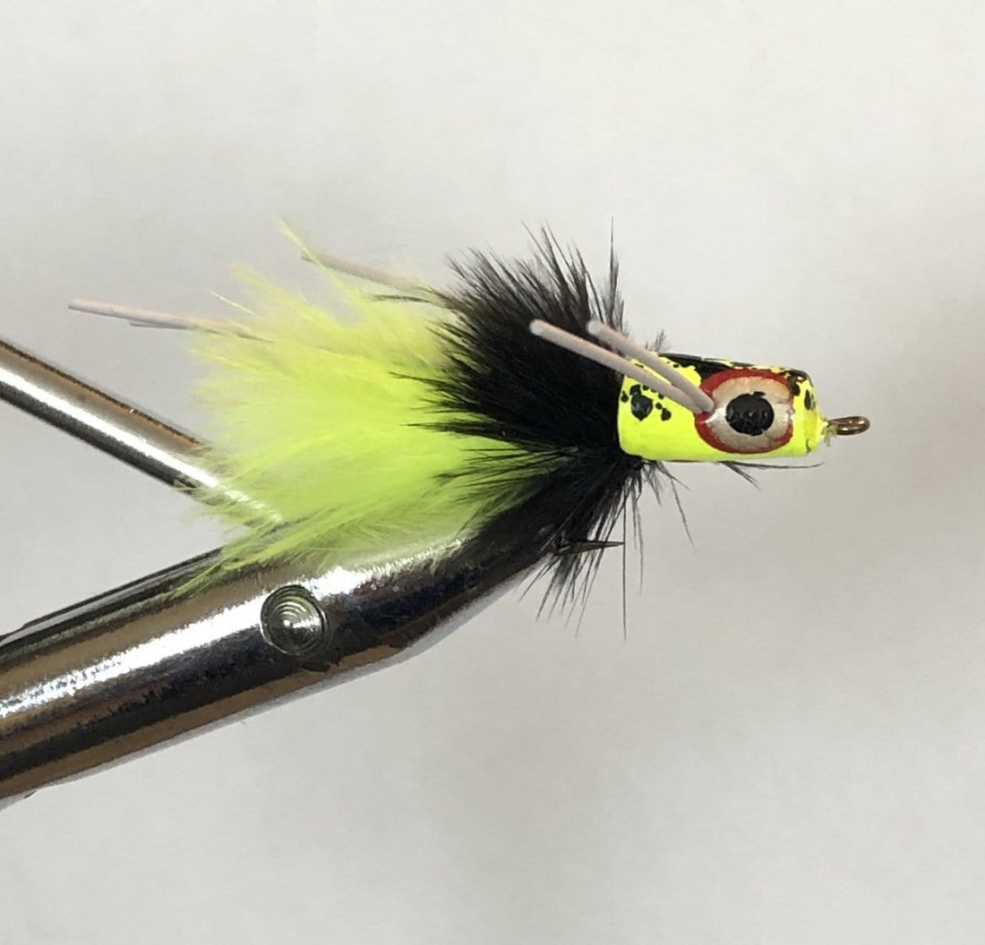 Snub Nose Slider Popper, Size 6 | Chartreuse and Black | Qty. 4 | Wild Water Fly Fishing