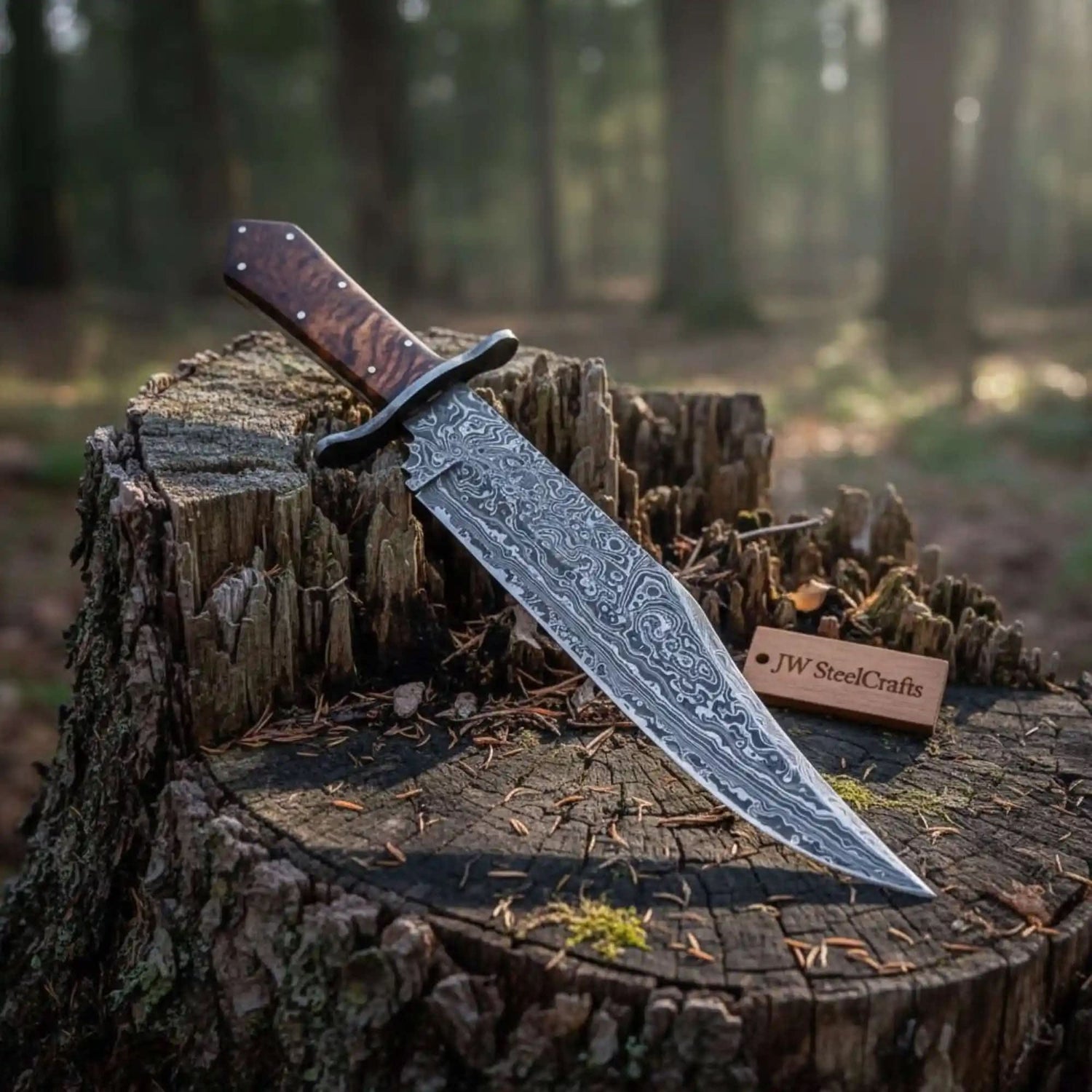 Handmade Victorian Style Bowie Knife with Damascus Steel Blade &amp; Walnut Burl Handle | JW SteelCrafts