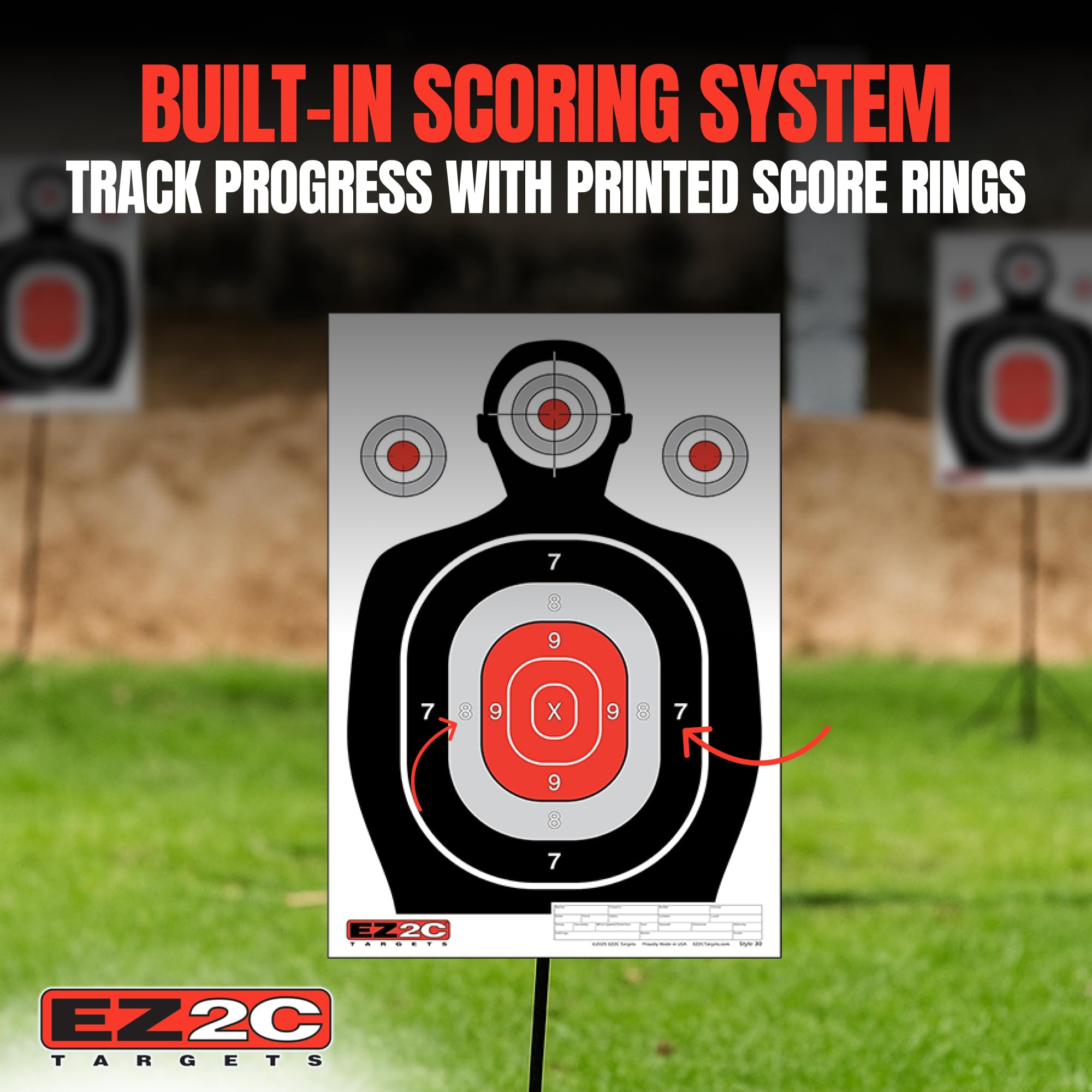 50 EZ2C 12"x18" Silhouette Shooting Paper Target USA MADE Premium Targets for Range (Peel-Off Pad 50)