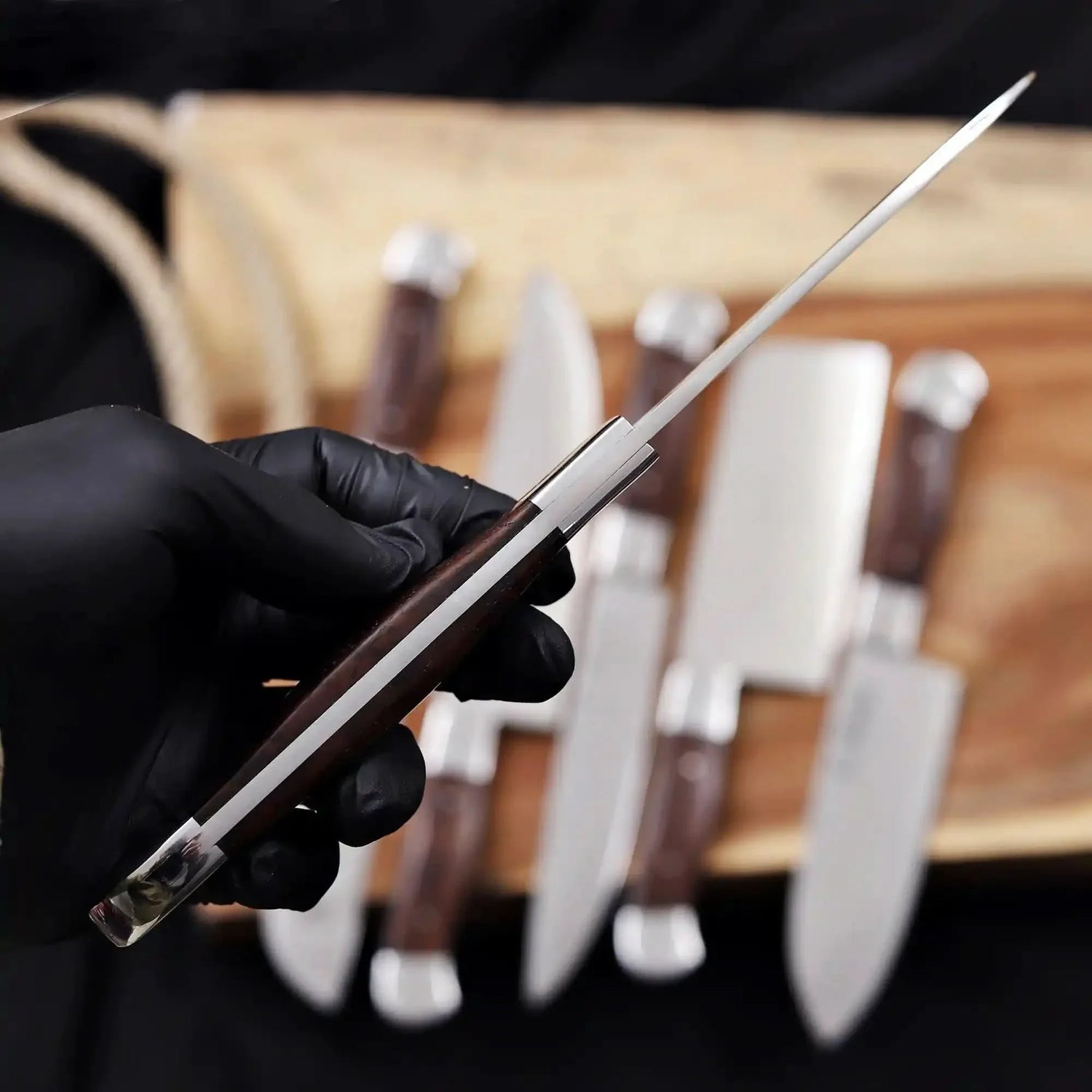 Handmade 6 Piece Chef Knife Set with Leather Roll – Full Tang Kitchen Knives Set with Cleaver, Chef, Santoku, Utility &amp; Paring