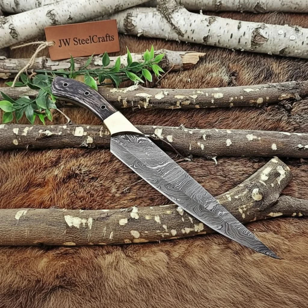 12-Inch All-Purpose Damascus Chef Knife with Brass Bolster &amp; Pakka Wood Handle