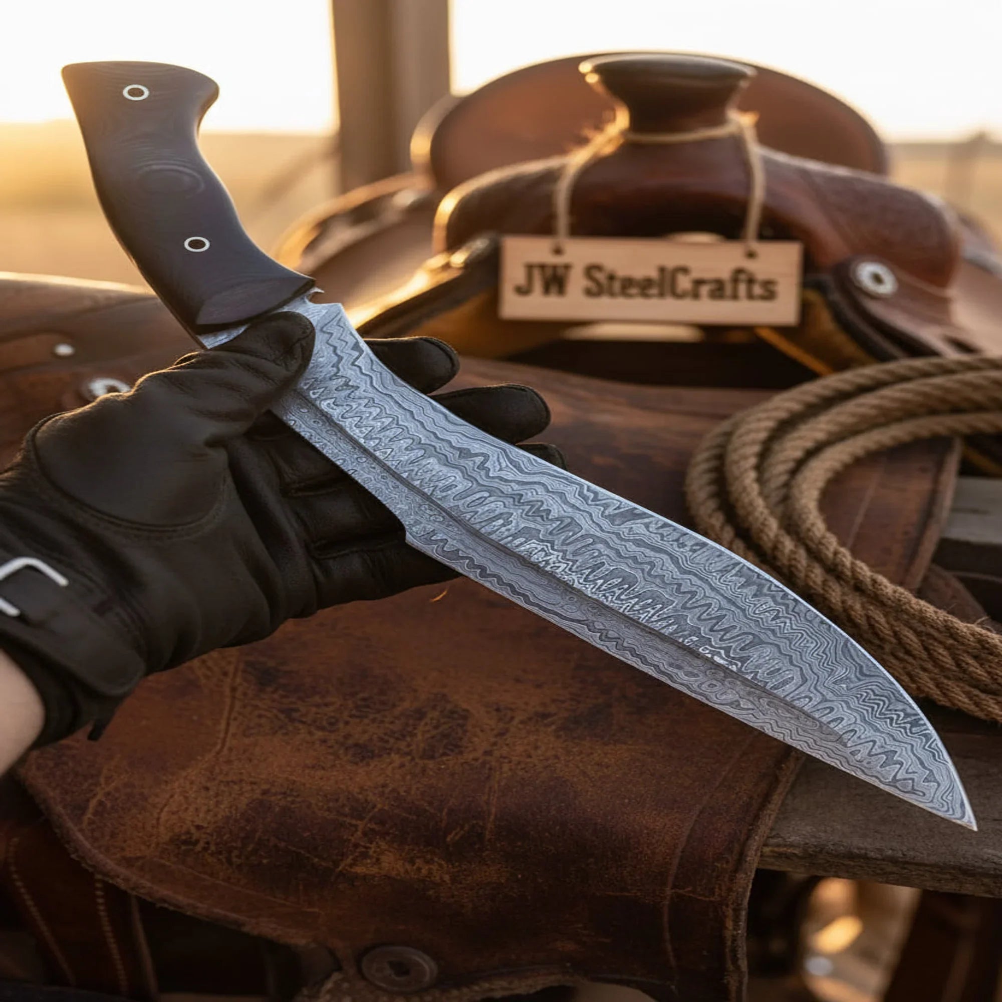 Damascus Kukri Machete – Handmade Forged Outdoor Chopping Knife