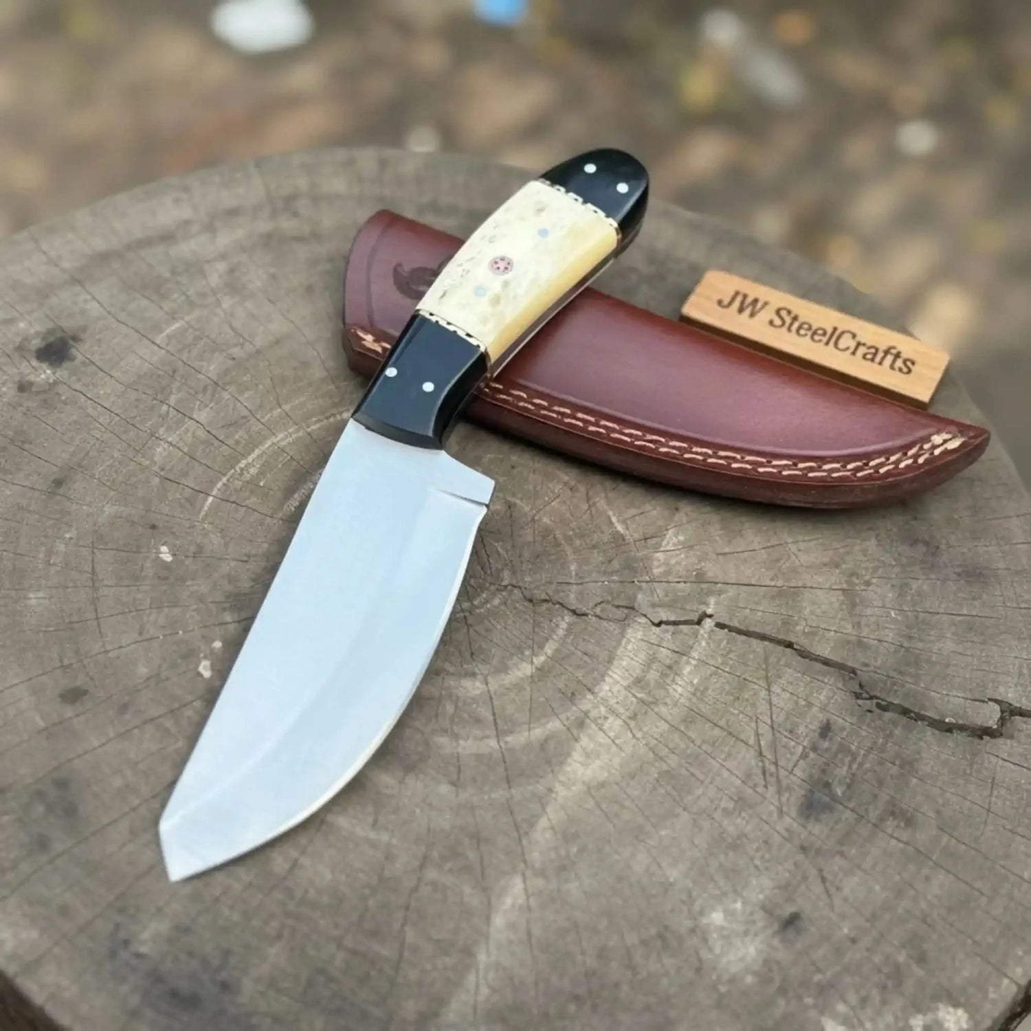 Handmade Drop Point Knife High Carbon Steel Camel Bone &amp; Epoxy Resin Handle