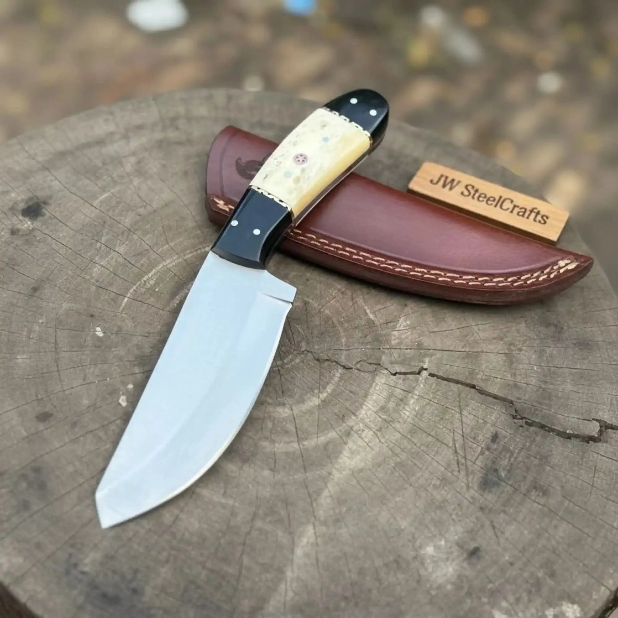Handmade Drop Point Knife High Carbon Steel Camel Bone &amp; Epoxy Resin Handle