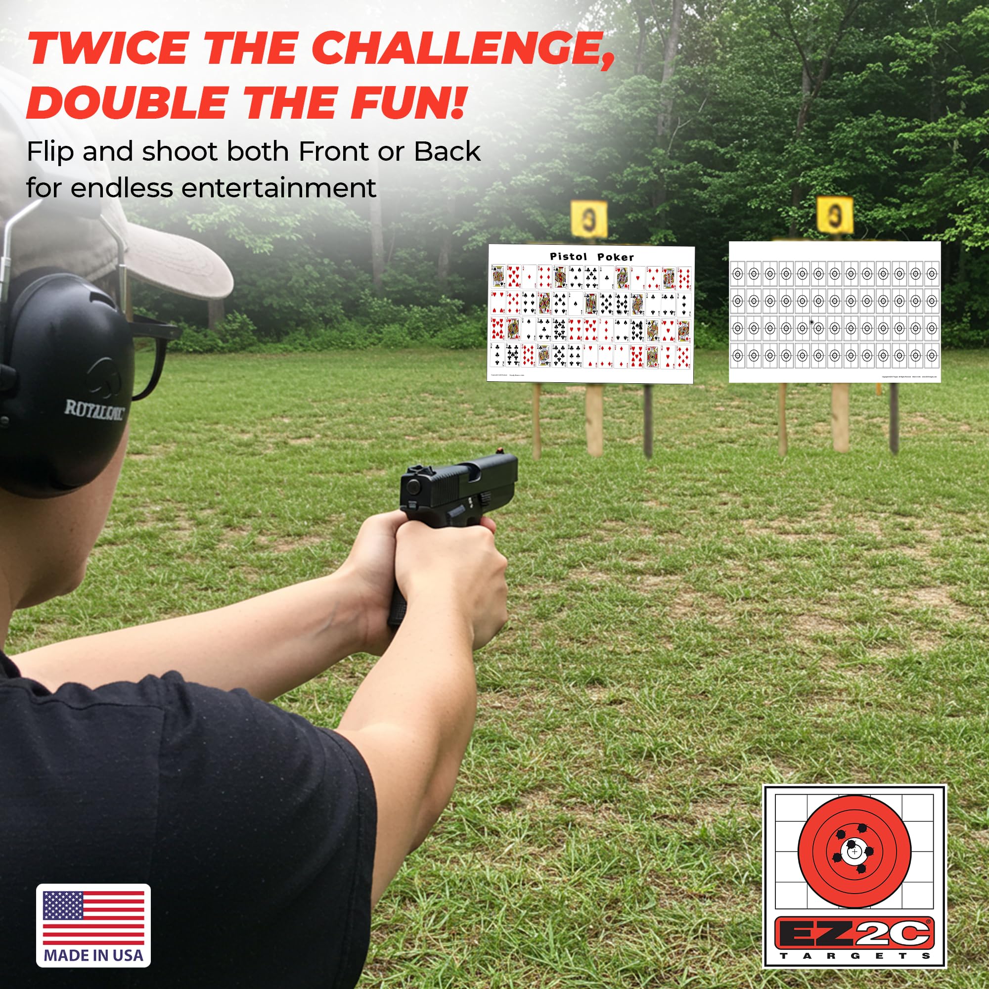 20 EZ2C Pistol Poker Paper Shooting Targets 12"x18" 20 pack USA MADE