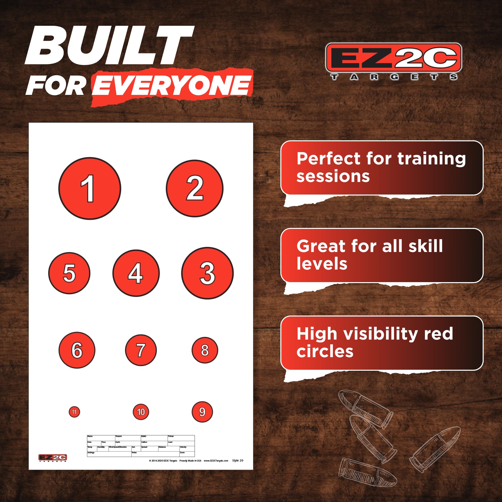 40 EZ2C Targets: Four Fun Game Styles Paper Targets 11"x17" USA MADE