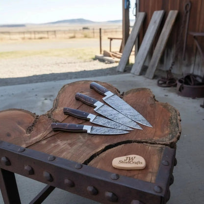 Handmade Damascus Kitchen Knife Set with Walnut Wood Handle - Professional Chef&