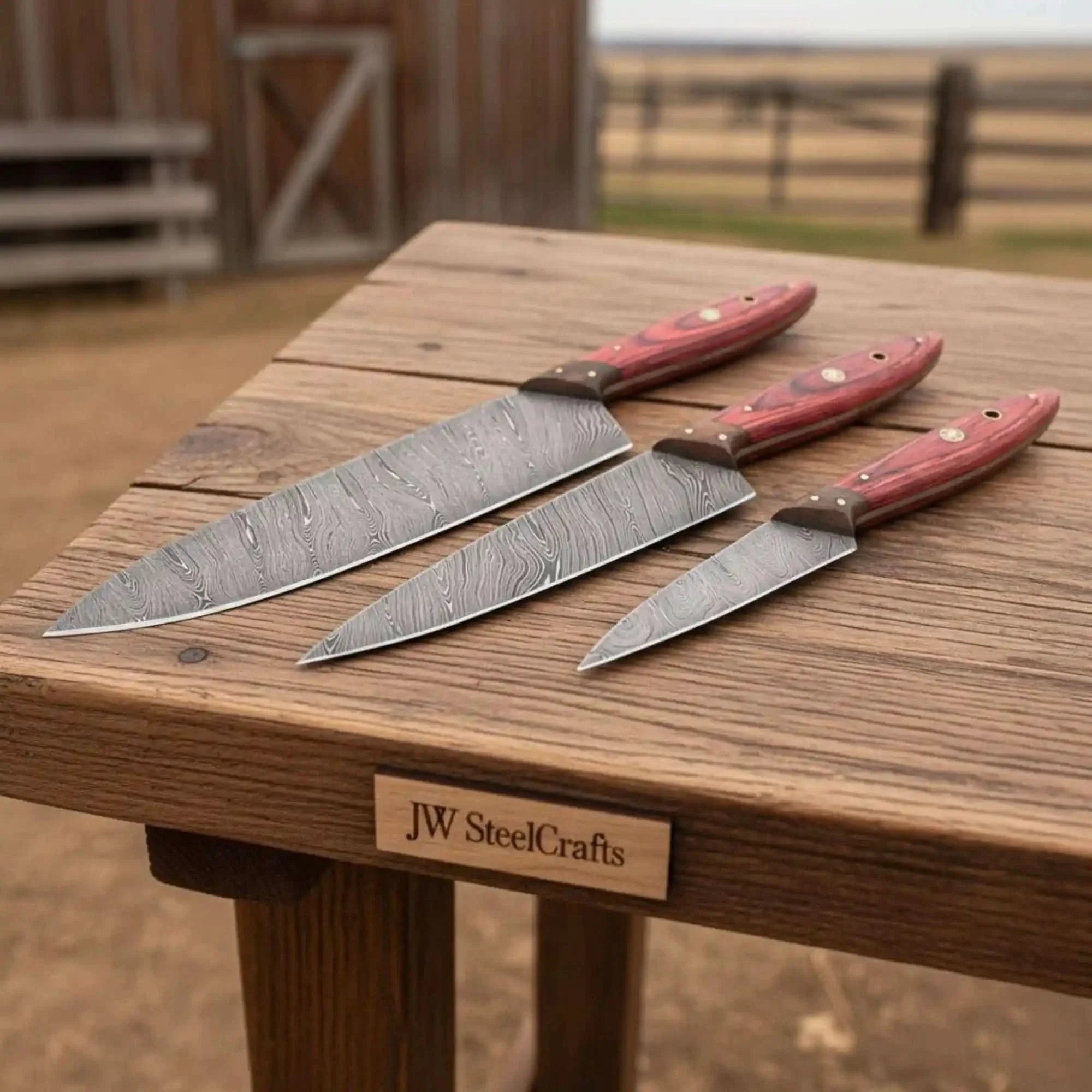 3-Piece Damascus Chef Knife Set – Hand Forged Meat &amp; Prep Set (14”, 12”, 9”)