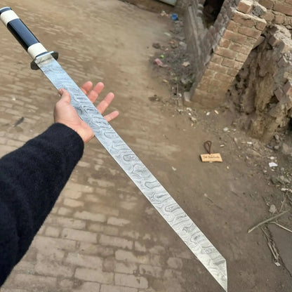 Handmade Damascus Seax Sword 15-Inch Blade, Viking &amp; Anglo-Saxon Replica