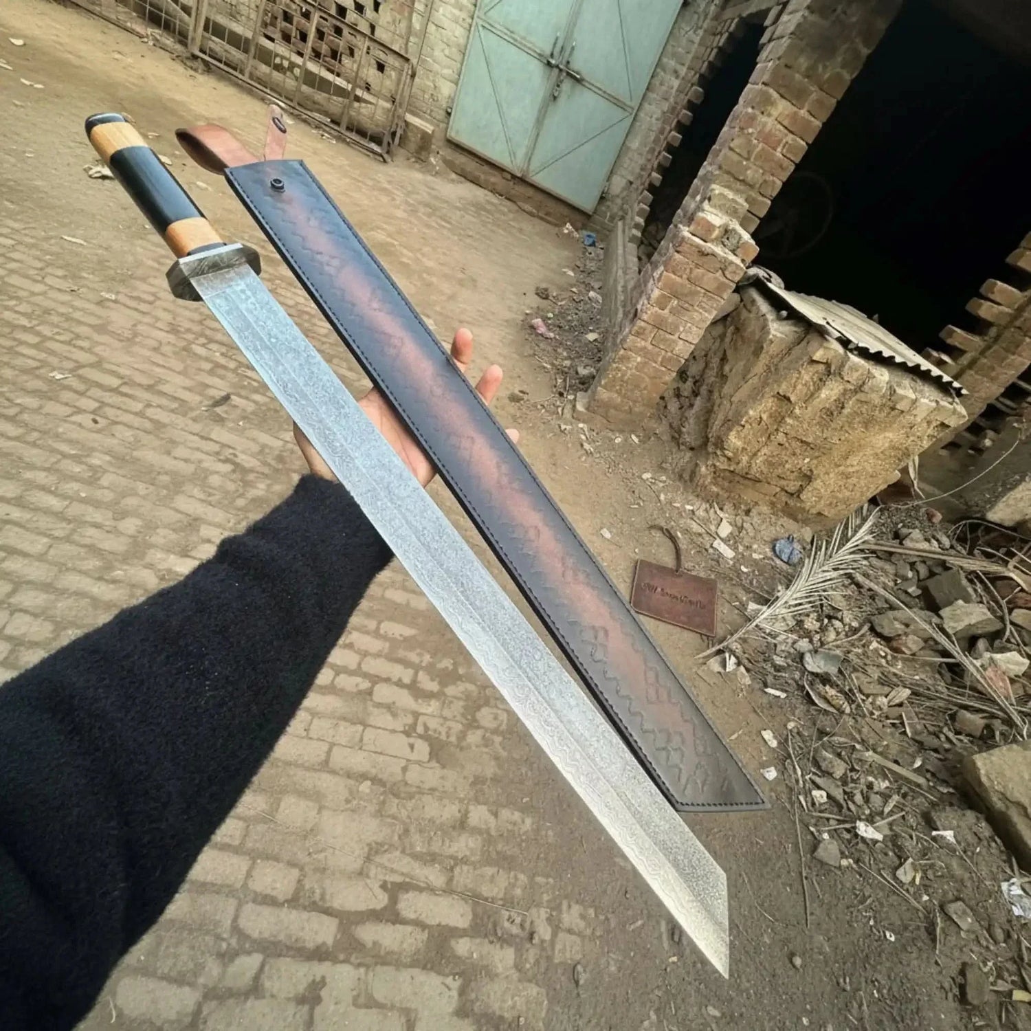 Handmade Damascus Seax Sword 15-Inch Blade, Viking &amp; Anglo-Saxon Replica