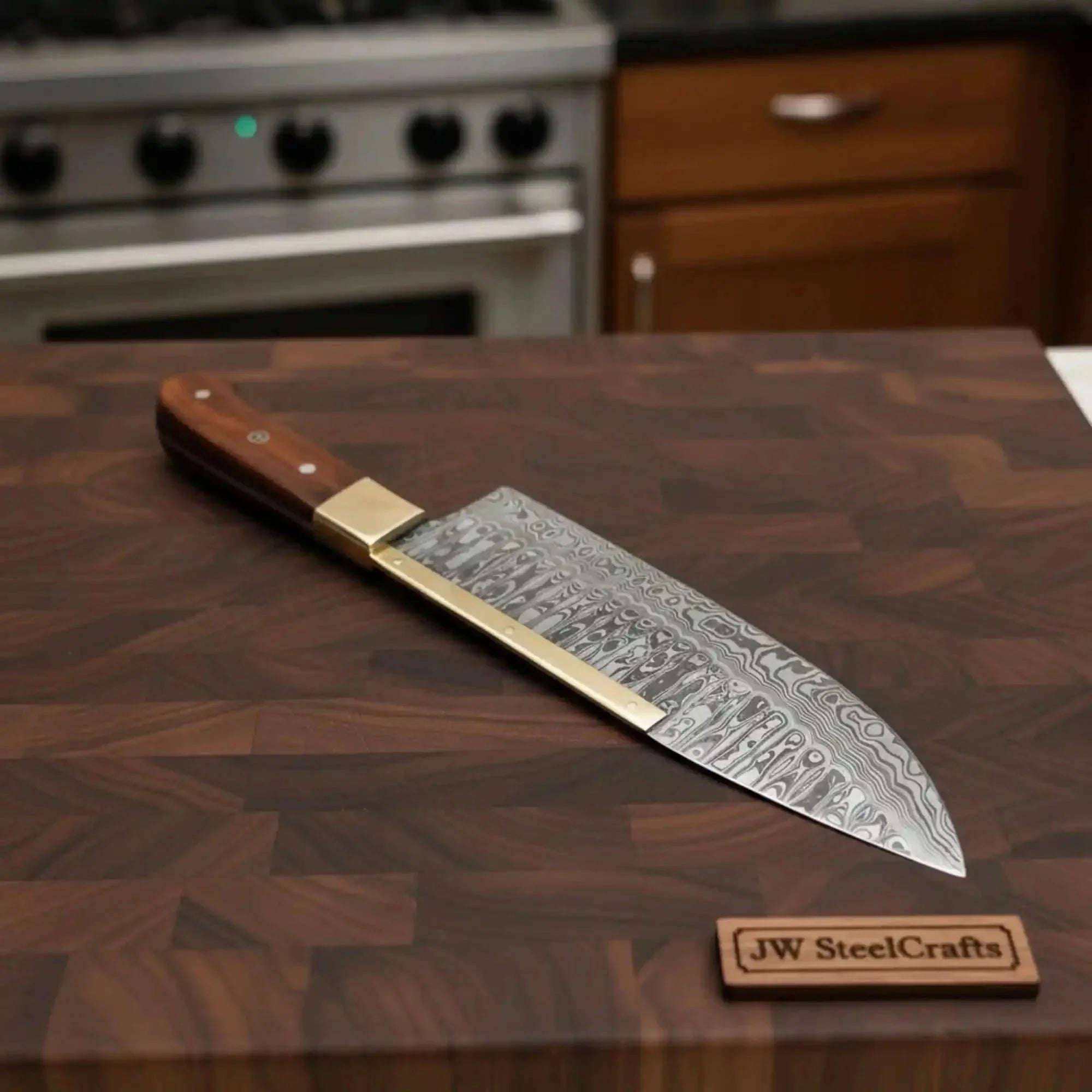 Premium Santoku Knife Damascus Steel Blade Wood Handle | Durable Kitchen Use