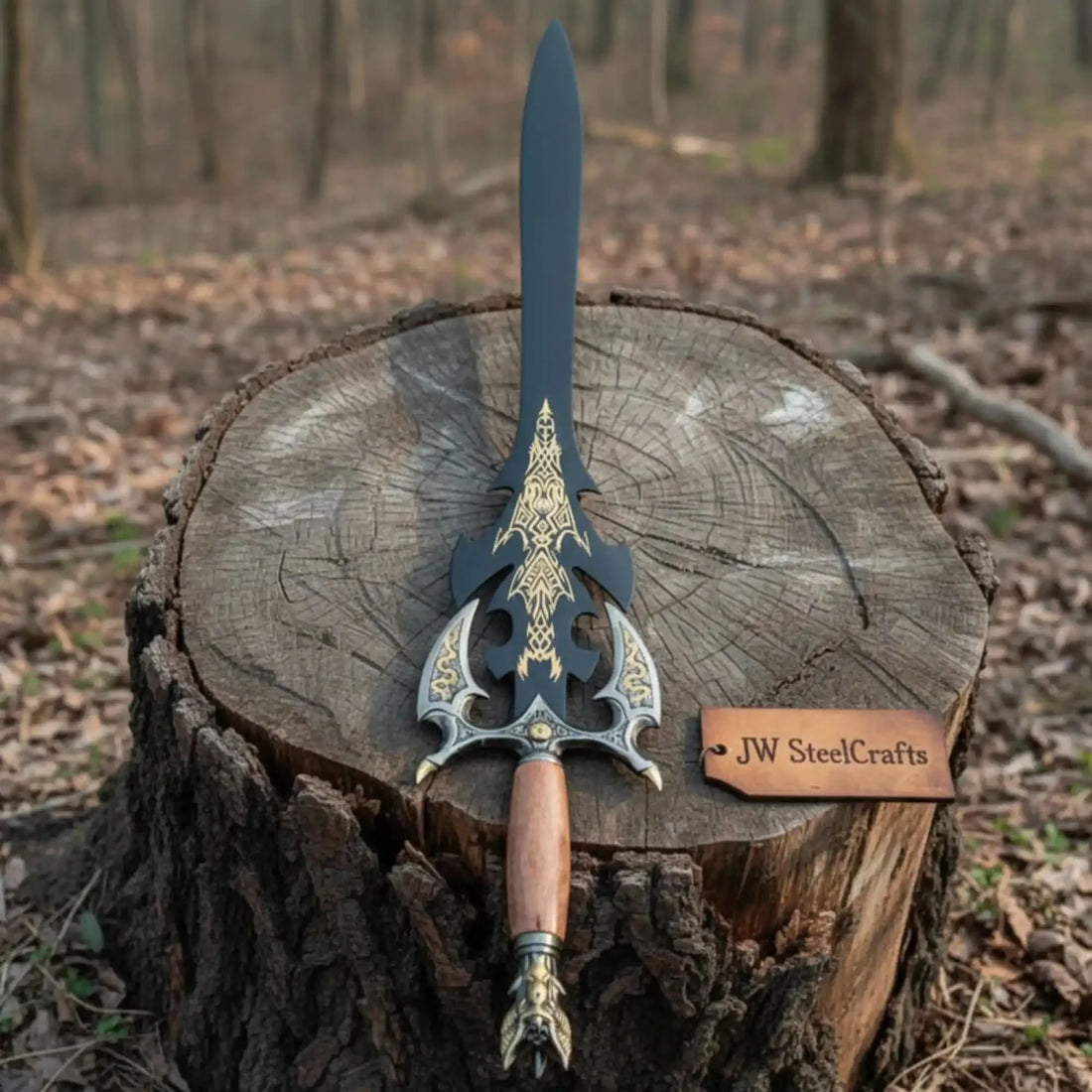 Handmade Dark Fantasy Sword with Gold Engraved Blade &amp; Dragon Claw Pommel