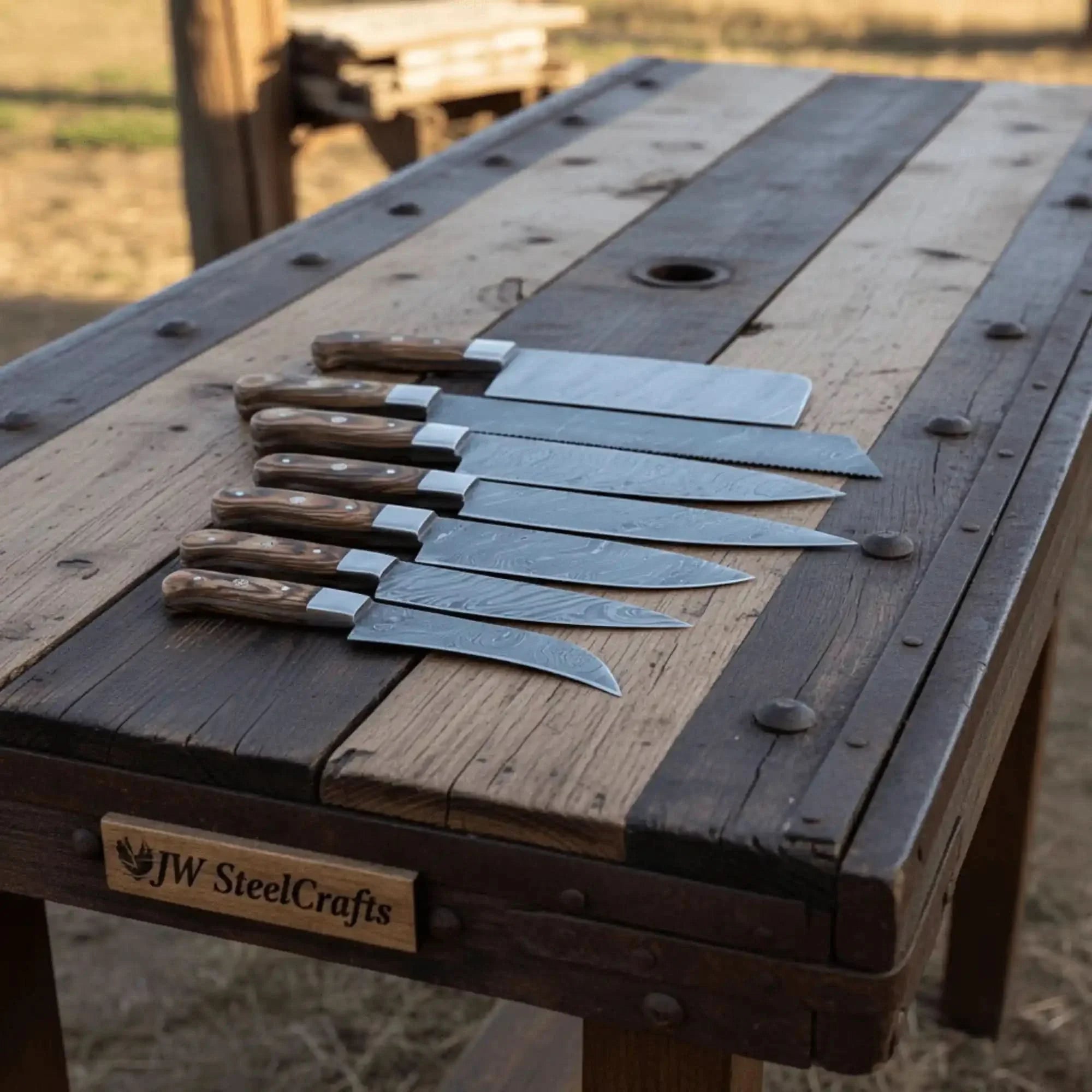 HANDMADE Damascus steel Blades kitchen knife chef knife 7 piece set