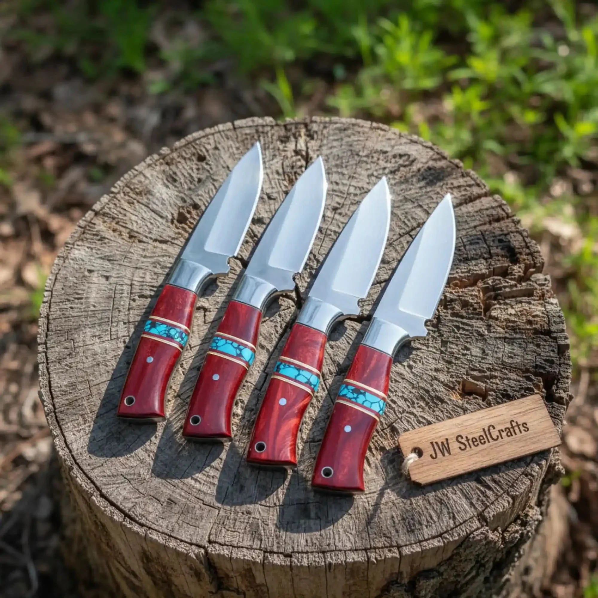 Custom Handmade Dir Chaqo Knife Set with Red Resin &amp; Turquoise Handles
