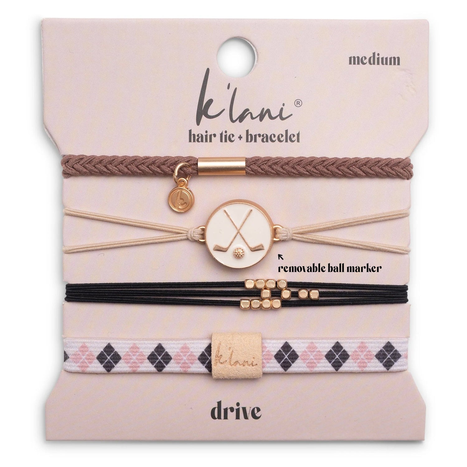 "Drive" Black &amp; Cream Hair Tie Bracelets with Removable Ball Marker