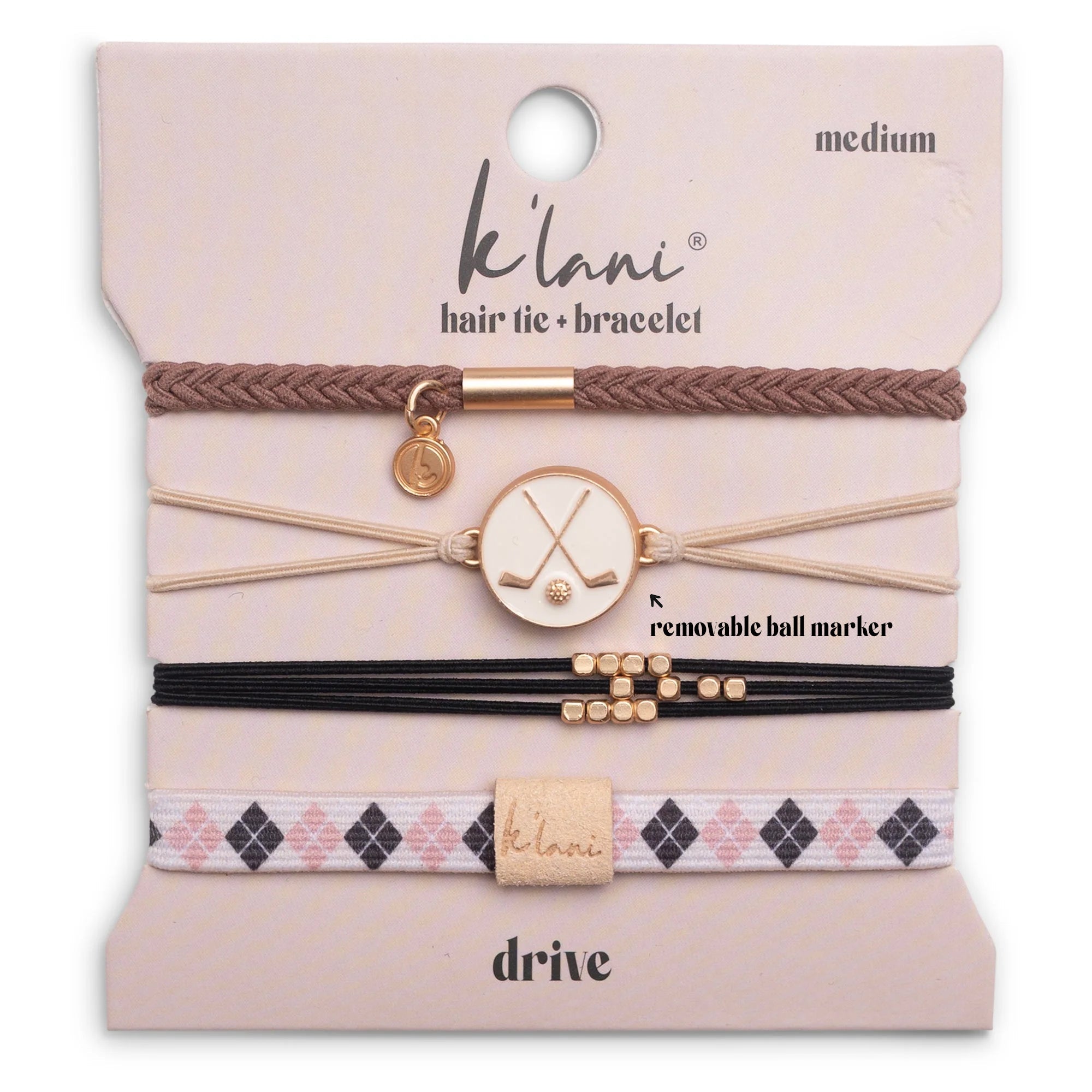 "Drive" Black &amp; Cream Hair Tie Bracelets with Removable Ball Marker