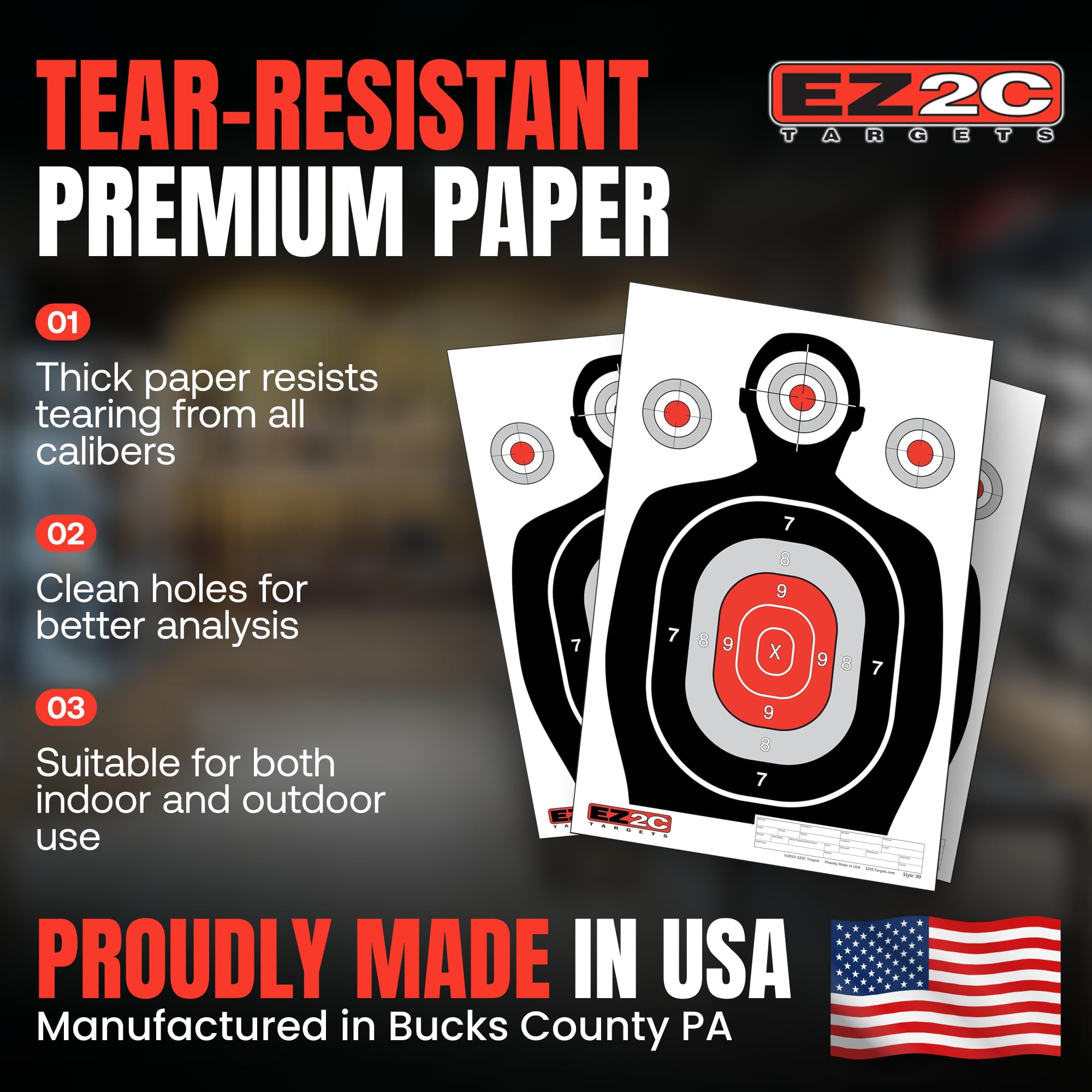 25 EZ2C 12"x18" Silhouette Shooting Target USA MADE Paper Range Targets (Peel-Off Pad of 25)
