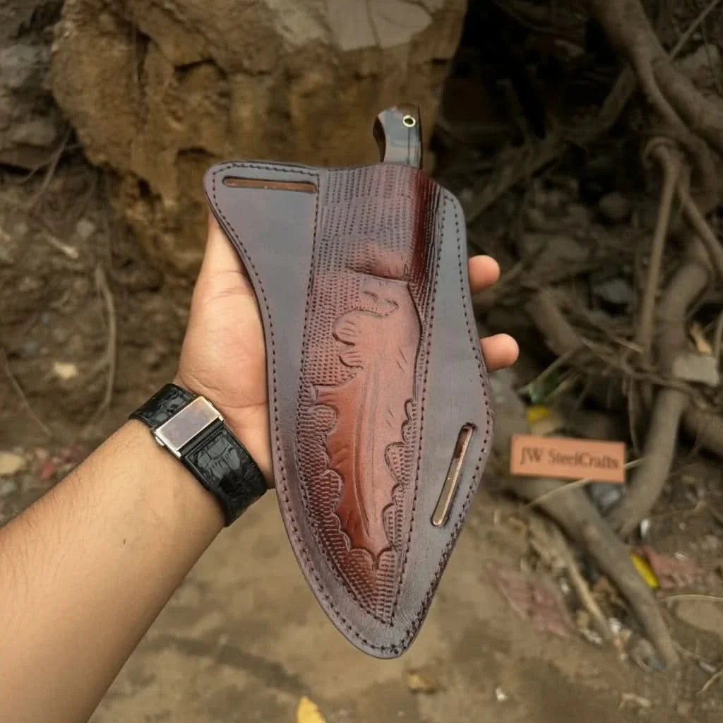 Hand-Forged Hammered Blade Knife | Walnut Grip &amp; Belt Sheath