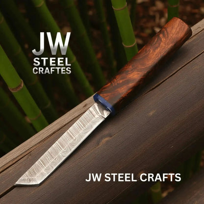 3-Piece Handmade Knife Set — 5-Inch Damascus Utility Blades with Rosewood Handles &amp; Interlocking Scabbard