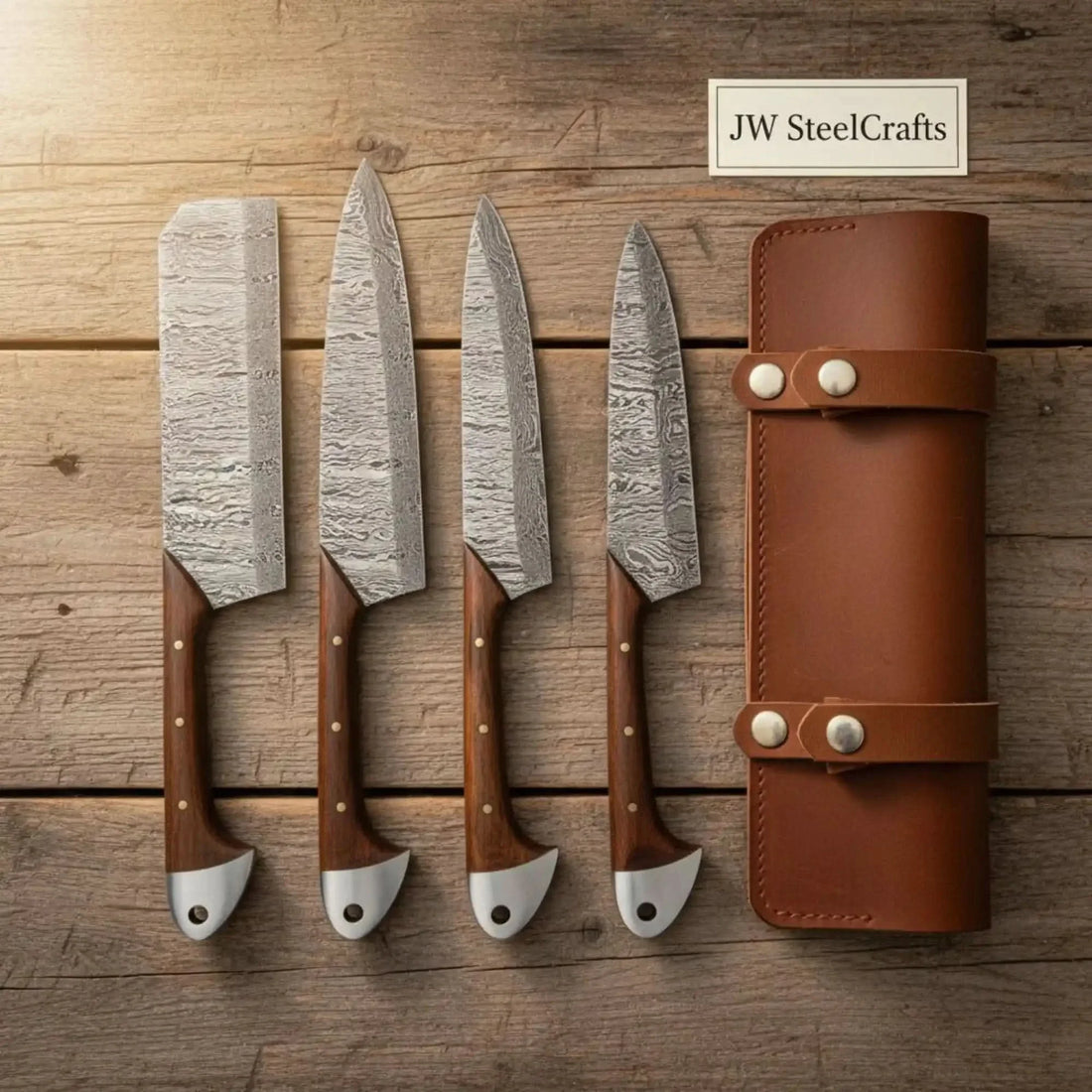 Damascus Steel Chef Knife Set - Chinese Cleaver, Chef &amp; Utility Knives
