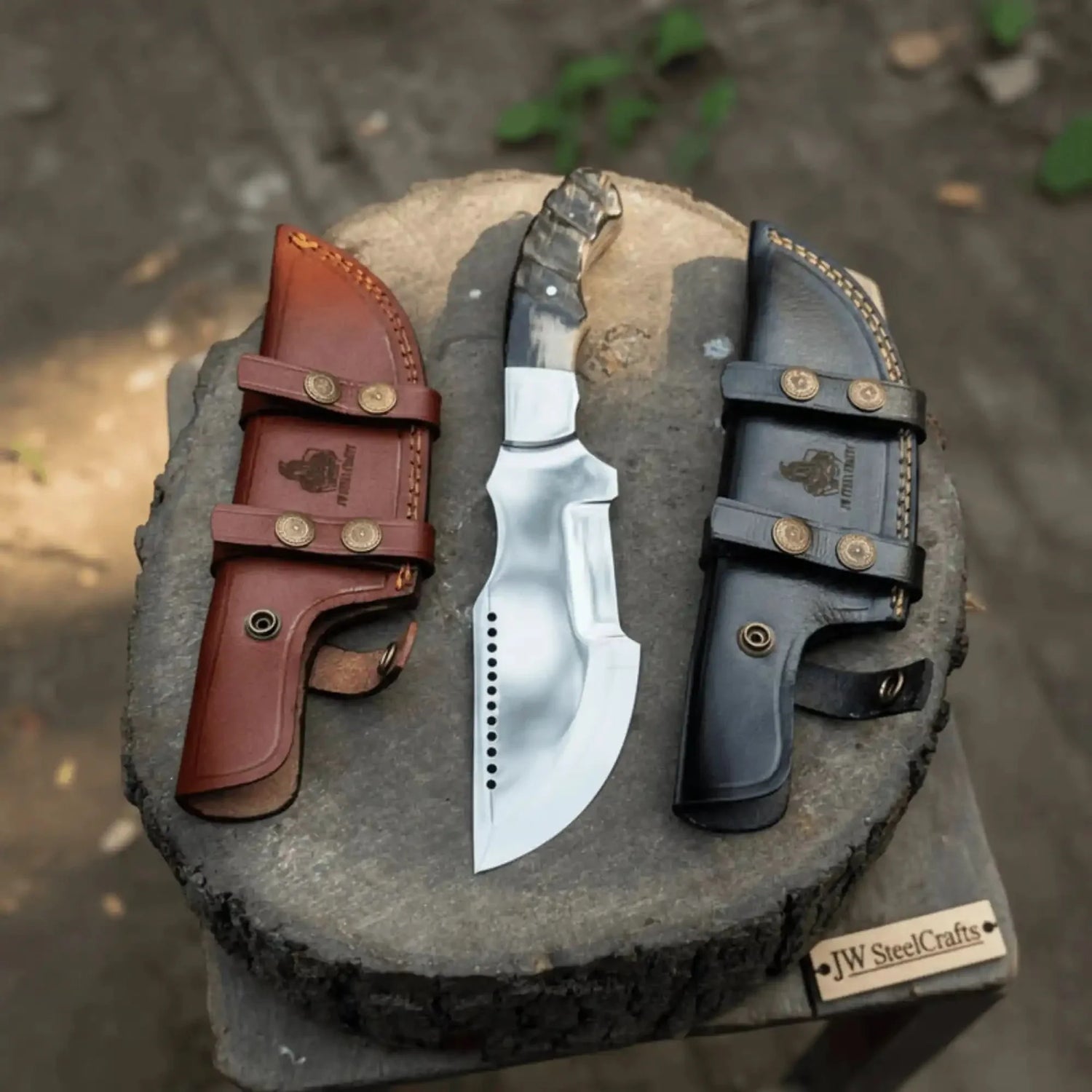 Handmade Carbon Steel Tracker Knife – Ram Horn or Wendi Wood Handle | Heavy Duty Hunting &amp; Camping Knife | JW SteelCrafts